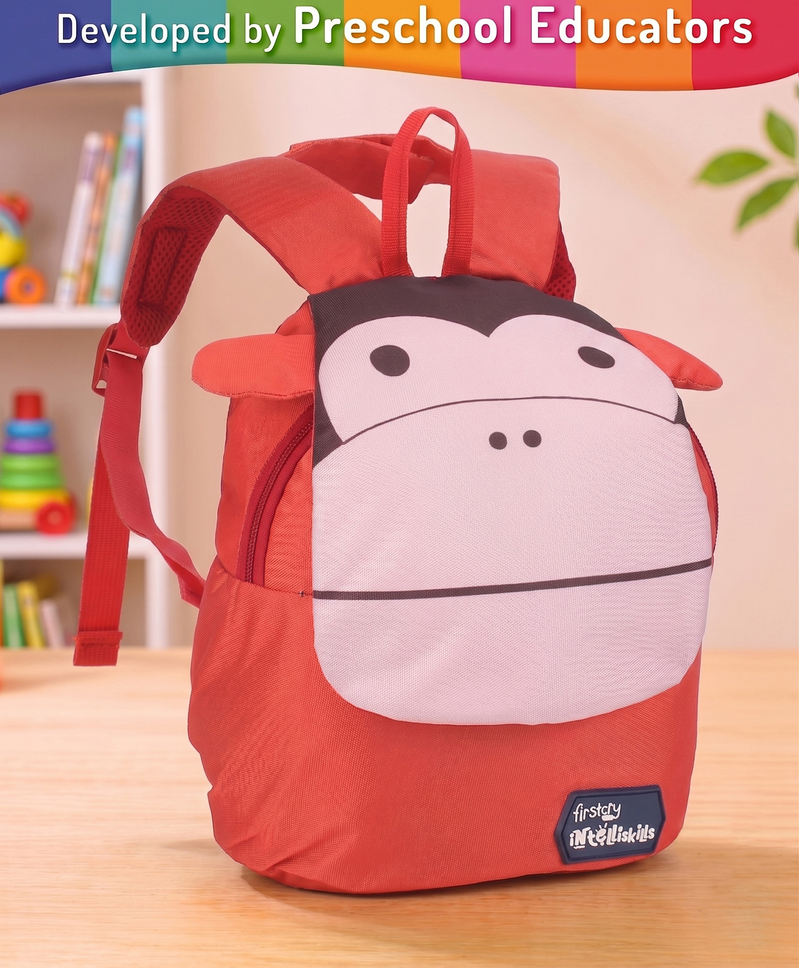 Intelliskills 11.2 Inches Cheeky Monkey Backpack for Kids | Premium Quality School Bag Multicoloured | Lightweight Durable Water-Resistant Fabric & Smooth Zippers | Ideal For Gifting-image-2