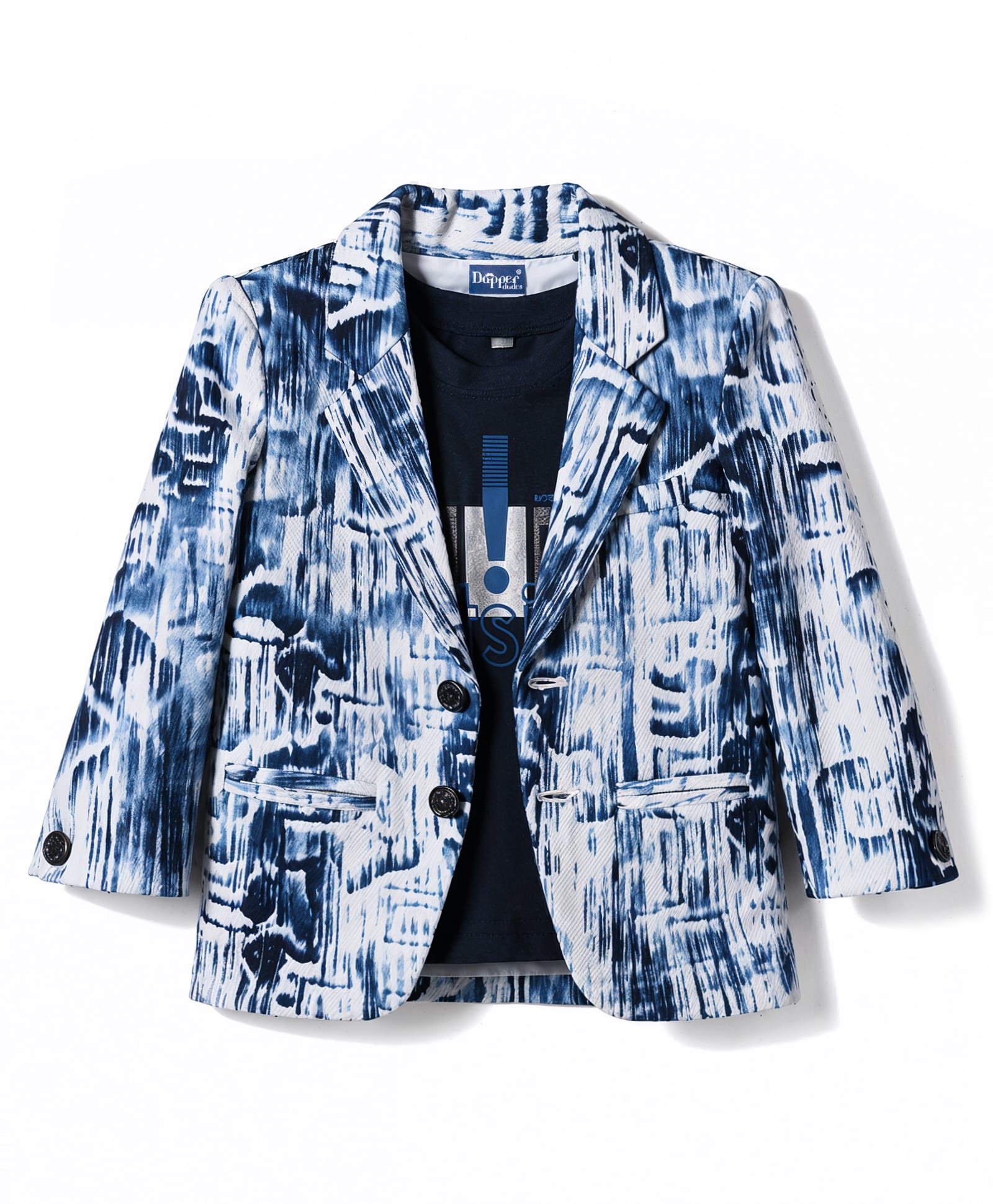 Dapper Dapper Woven Full Sleeves Printed Blazer With Tee - Navy Blue-image-48