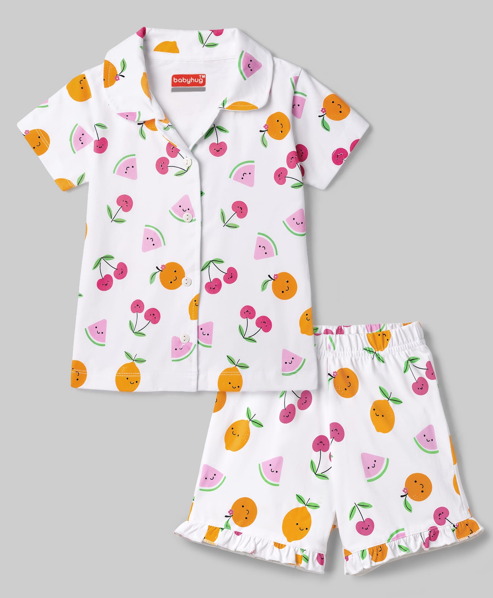 Babyhug Cotton Knit Half Sleeves Tropical Theme Printed Co-Ords Shirt & Shorts Night Suit - White-image-18