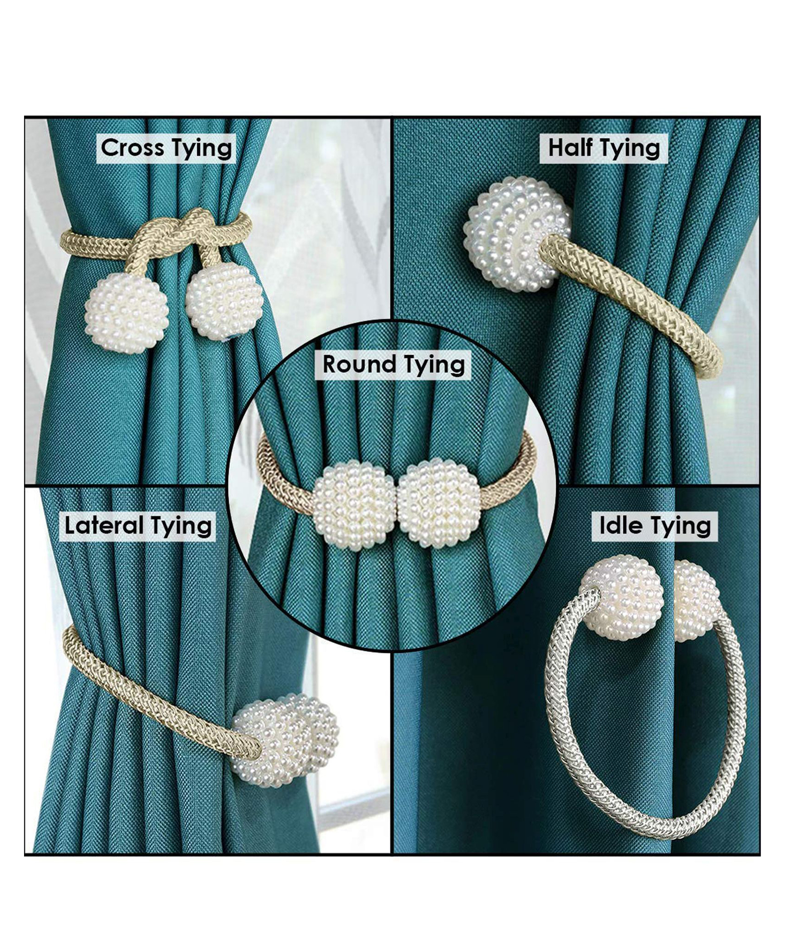 WENS 2 Pcs Pearl Decorative Magnetic Curtain Tiebacks Curtain Holder-image-4
