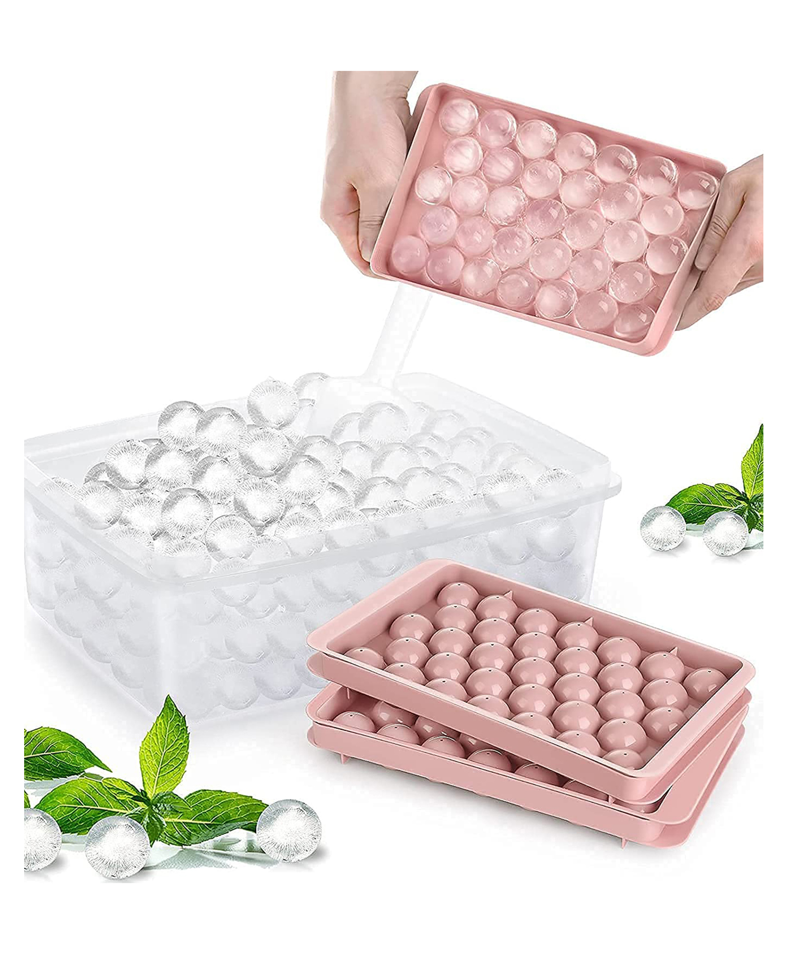 WENS Assorted 33 cavilty Plastic Mini Ball Maker Round Ice Cube Tray with Lid for Fresh Juice, Mocktails, Whiskey, Cocktails, Tea & Coffee-image-4