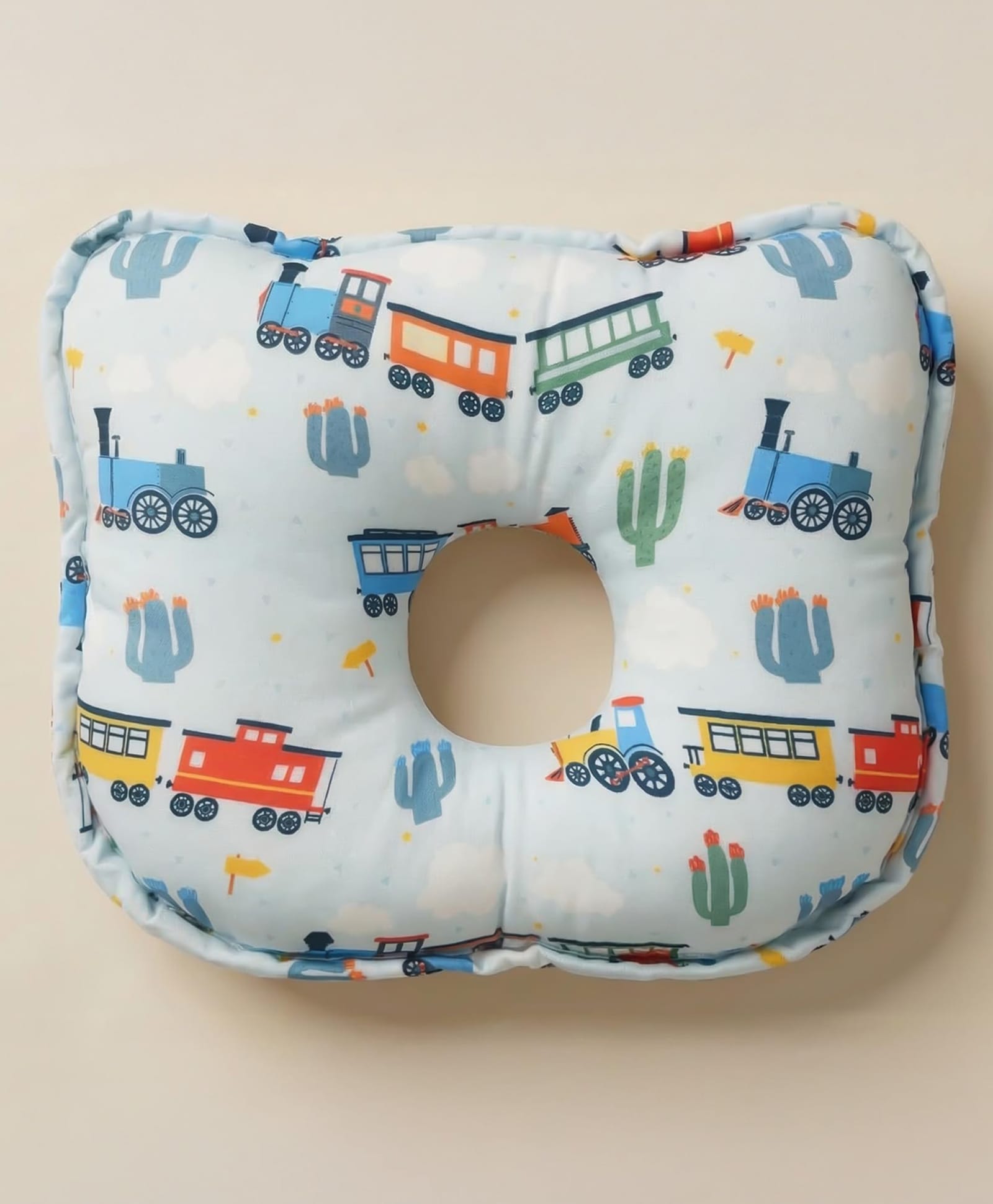 StarAndDaisy baby head pillow breathable cotton infant head shaping pillow with ergonomic neck support soft comfortable lightweight and safe for newborns ideal for daily use train print-image-41