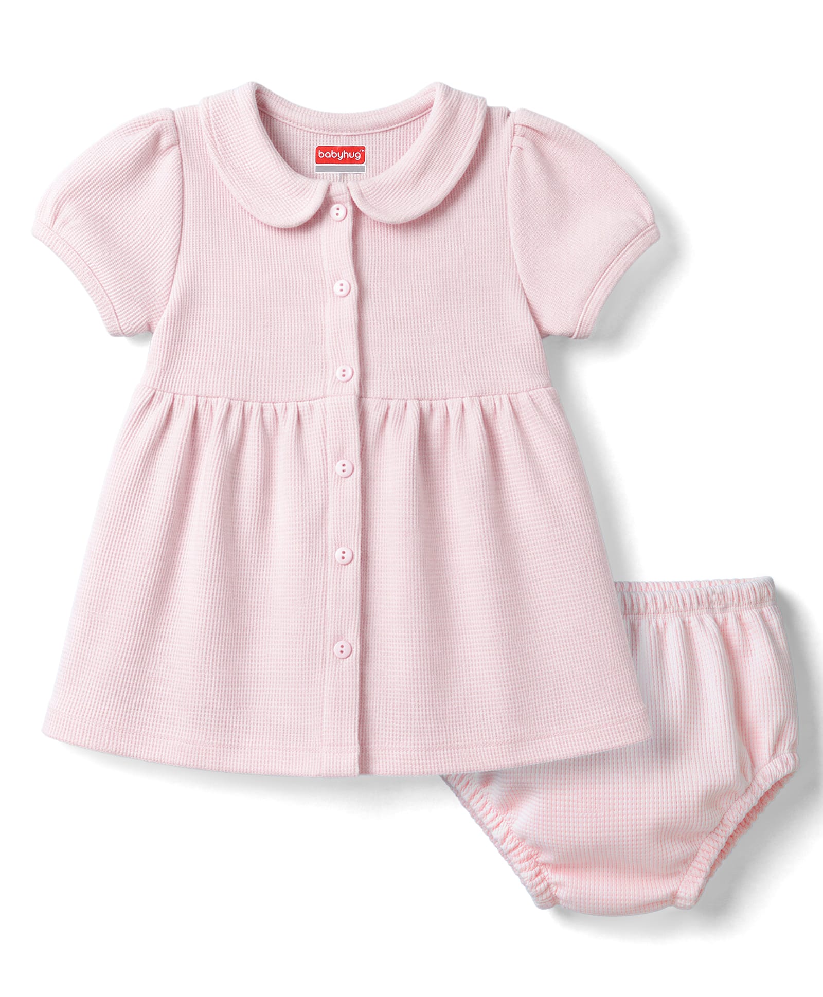 Babyhug Cotton Knit Frocks with Bloomer Half Sleeves Peter Pan Collar Pink 6-9 Months-image-45