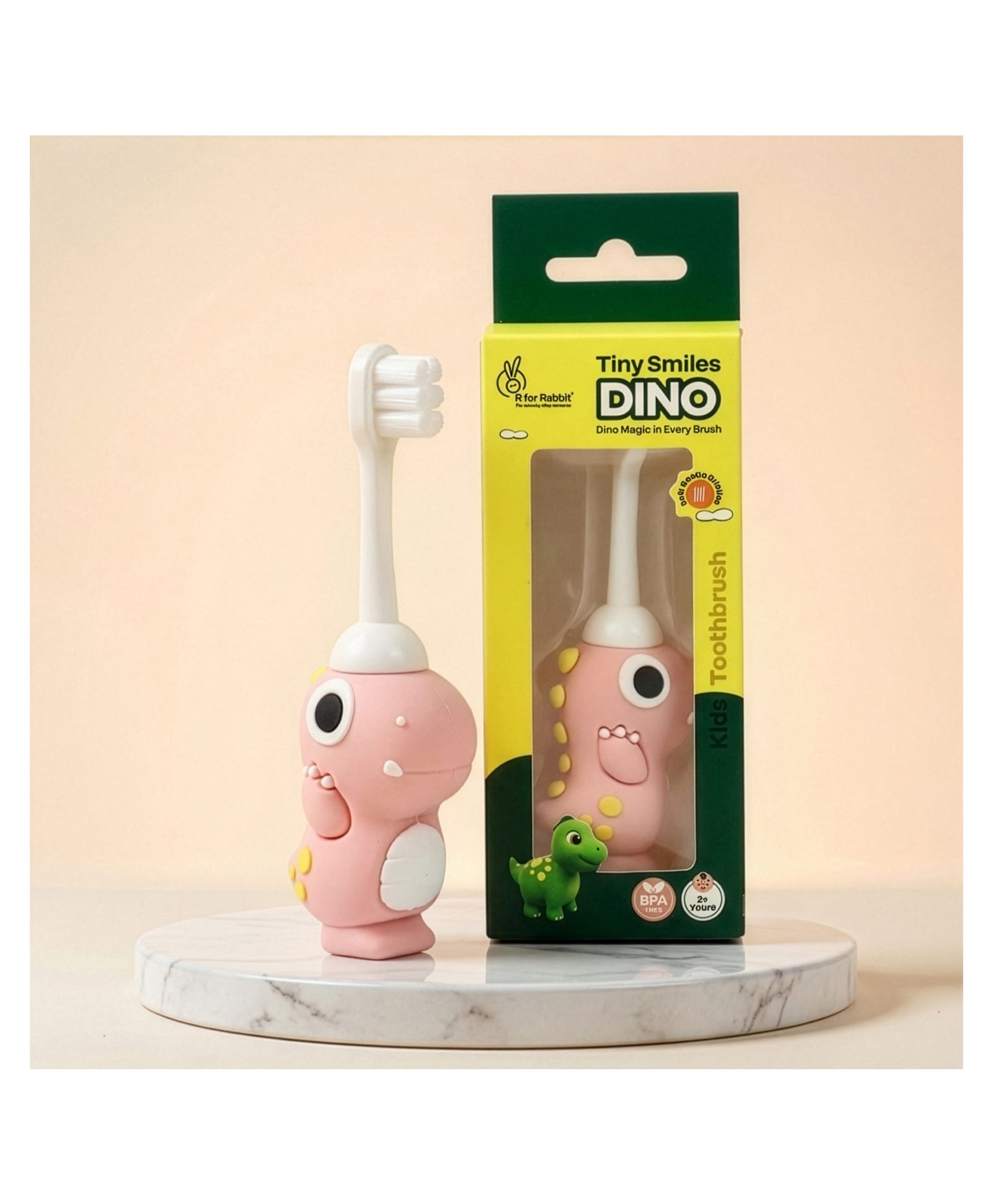 R For Rabbit Tiny Smiles Dino, Ultra Soft Kids Toothbrush for Gentle Oral Care, BPA Free, 2+ Years Peach-picture-43