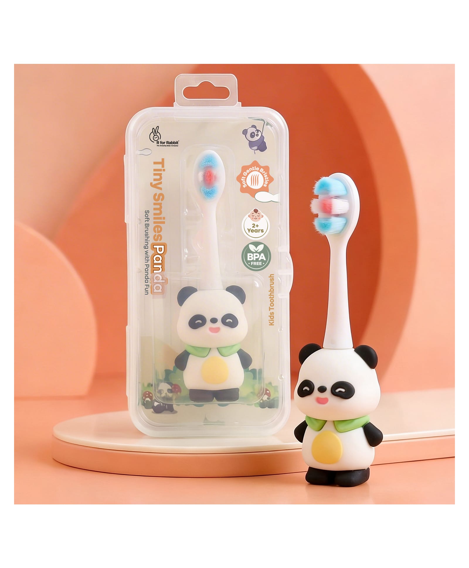 R For Rabbit Tiny Smiles Panda Kids Toothbrush, Ultra Soft PBT Bristles, BPA Free, Self-Standing with Travel Case Black-picture-31