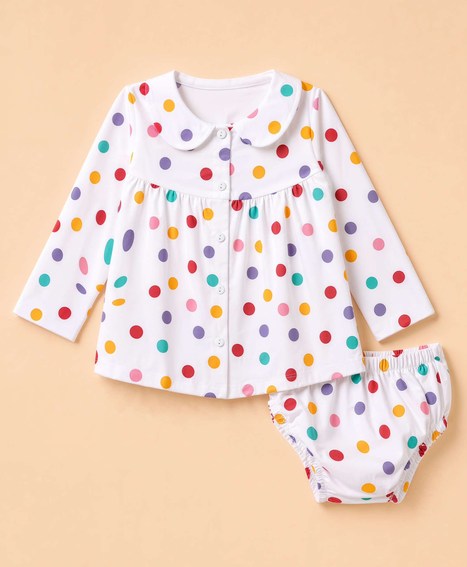Babyhug Sinker Knit Full Sleeves Frock and Bloomer Set with Polka Dots Print - White-image-19