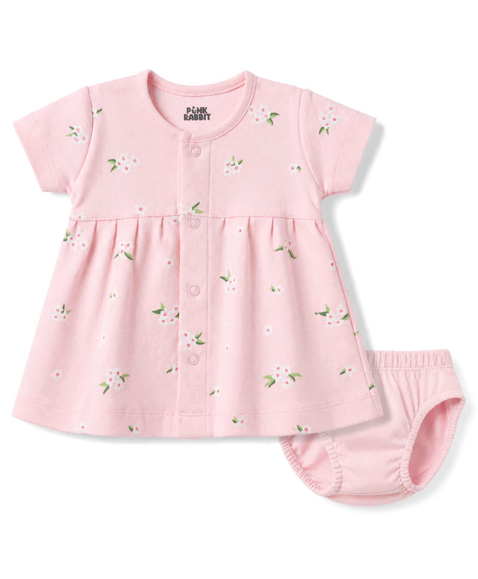 Rabbit Cotton Knit Frocks with Bloomer Half Sleeves Round Neck Flower Pink 3-6 Months-image-47