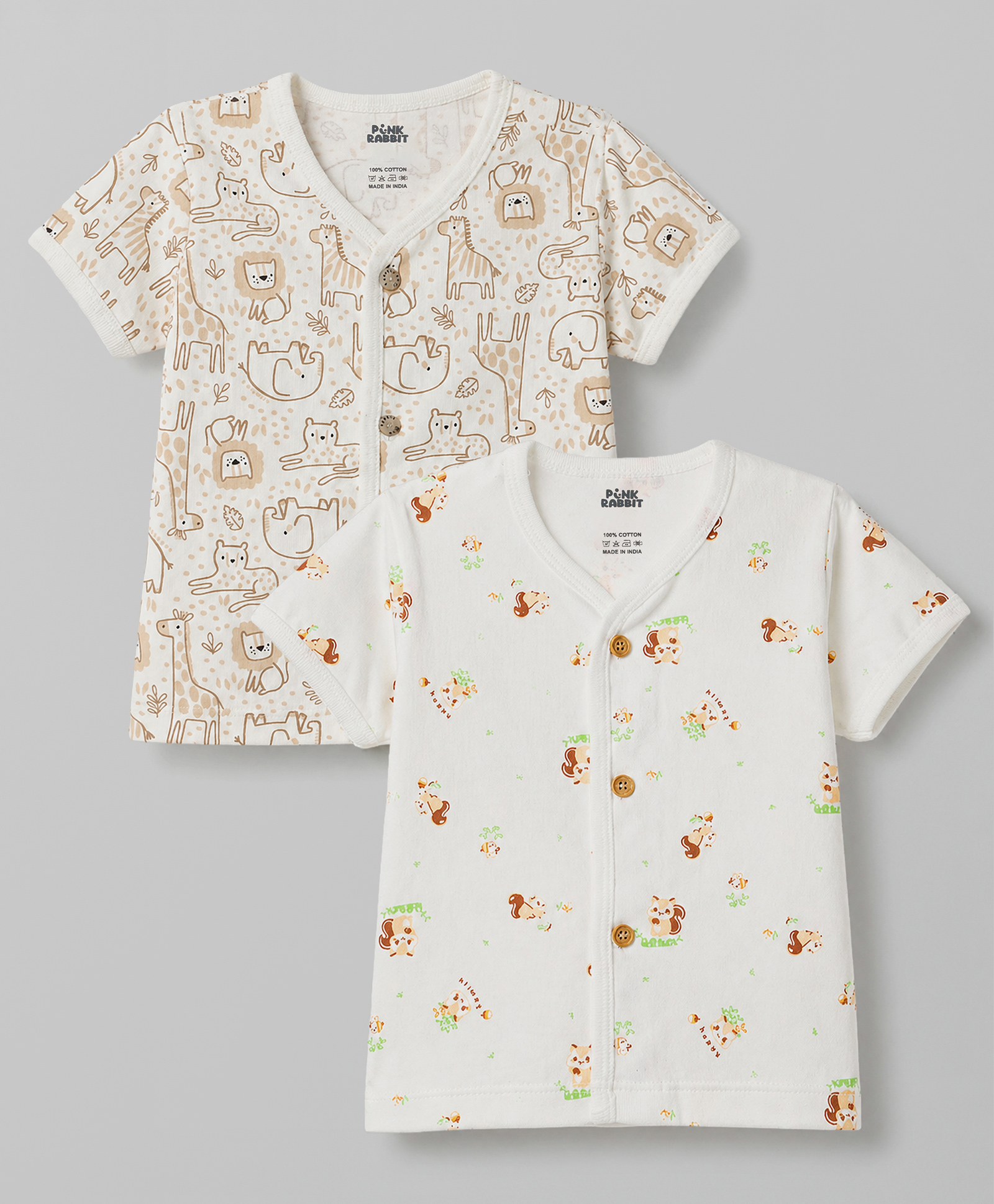 Pink Rabbit Single Jersey Knit Half Sleeves Jhablas with Animals Print Pack of 2- White-picture-14