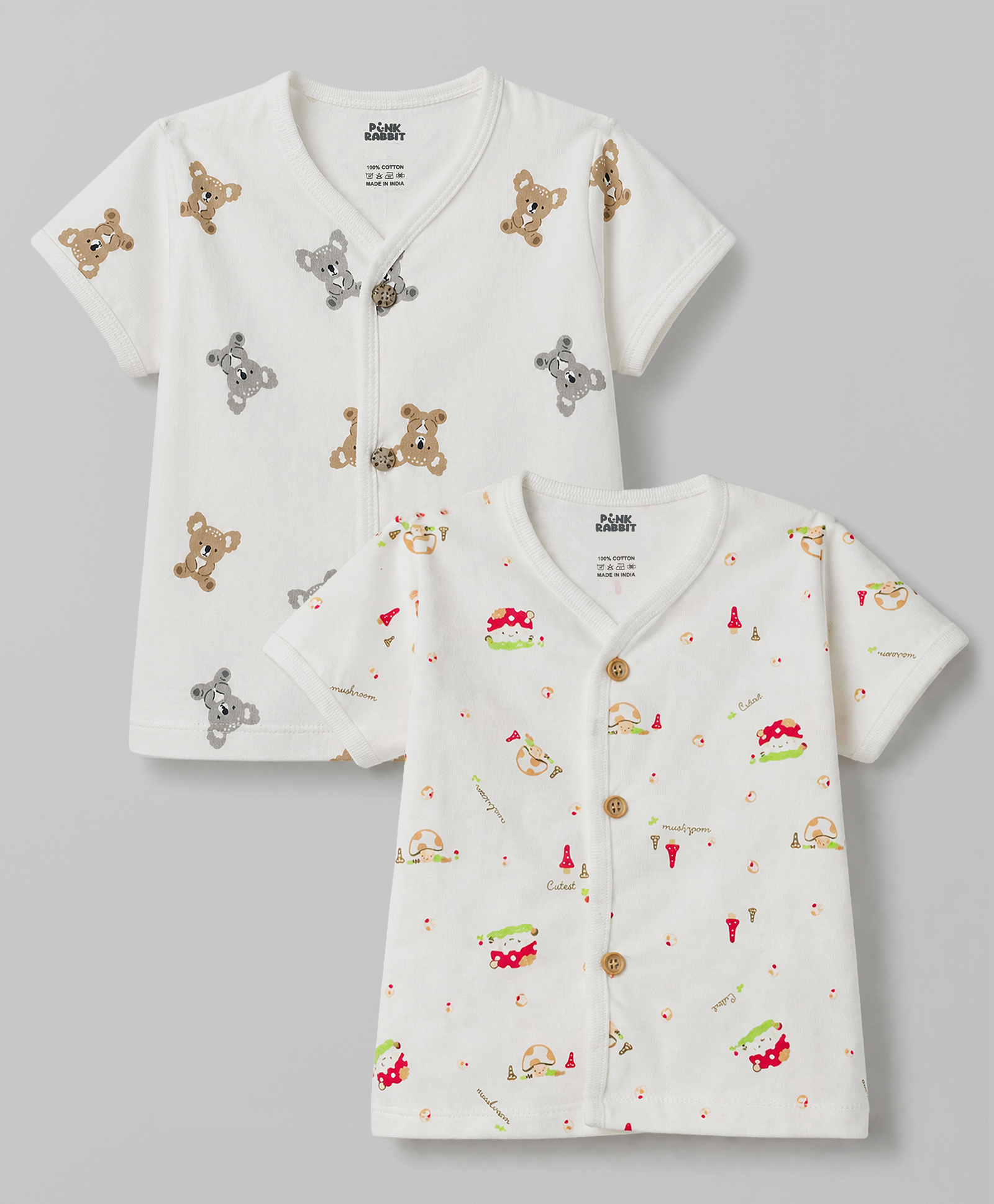 Pink Rabbit Single Jersey Knit Half Sleeves Jhablas with Animals Print Pack of 2- White-picture-25