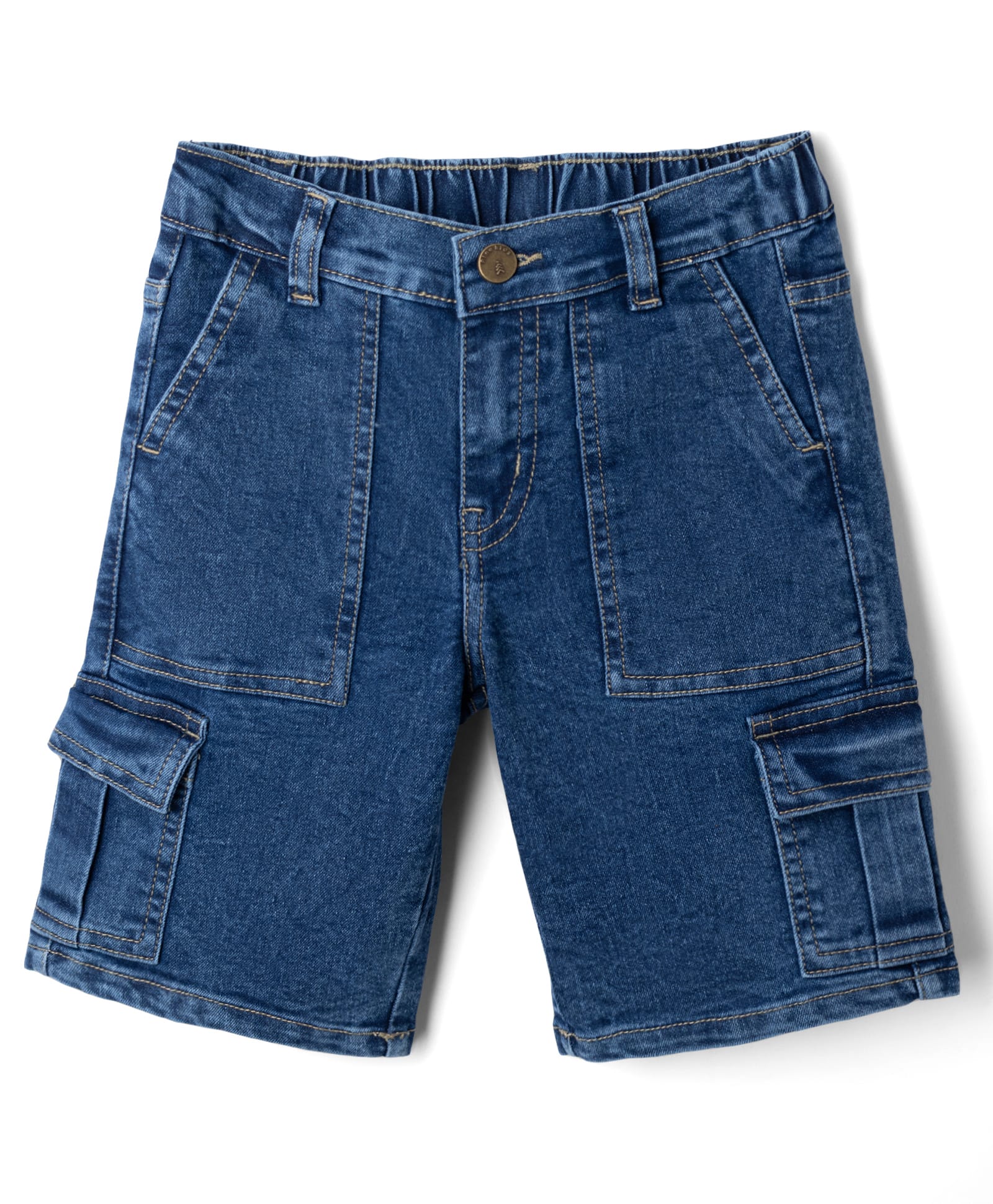 Pine Kids Woven Above Knee Length Denim Shorts With Cargo Pockets - Navy Blue-image-45