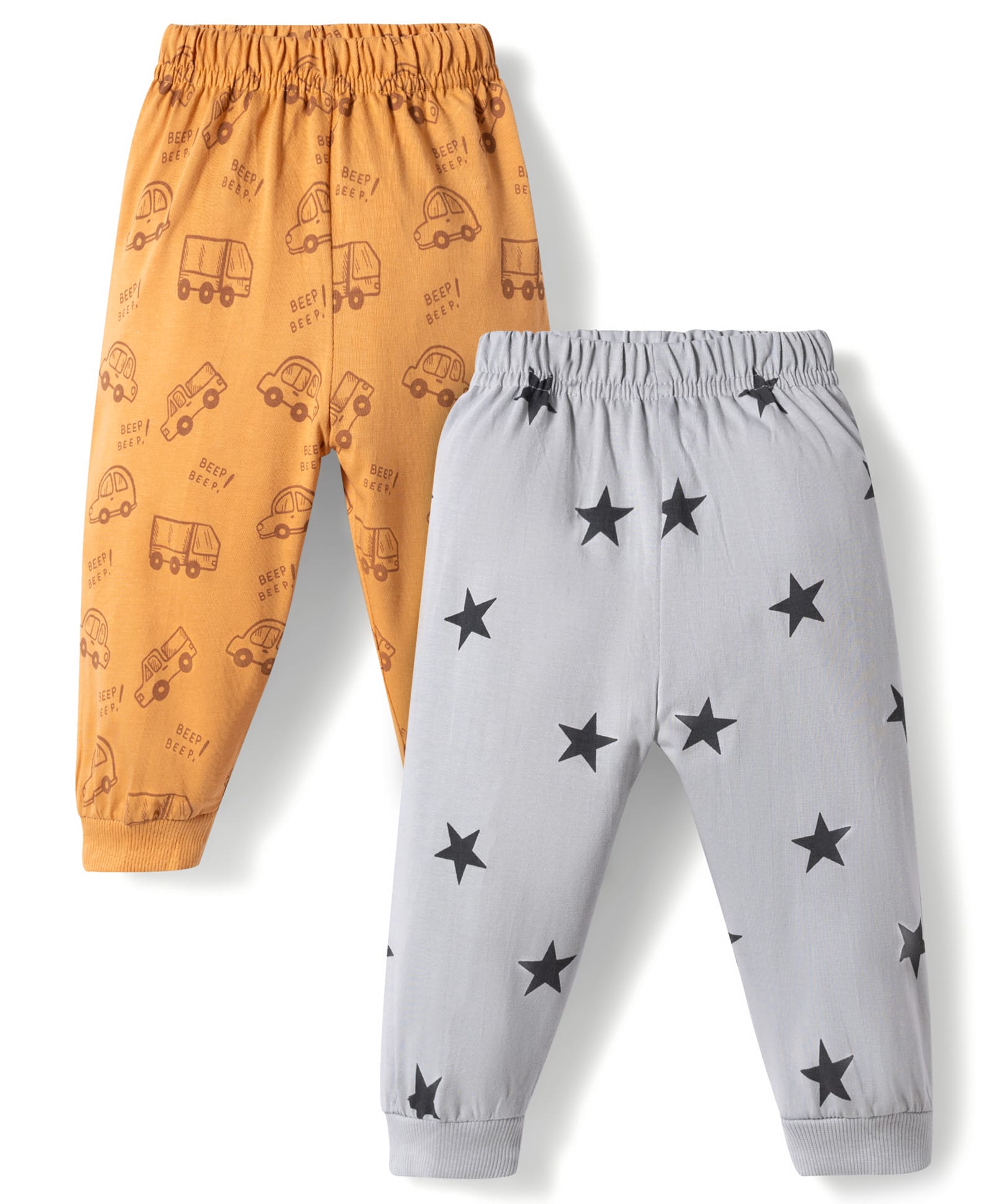 Pink Rabbit Interlock Knit Full Length Vehicles & Star Printed Lounge Pants Pack Of 2 - Orange & Light Blue-image-36
