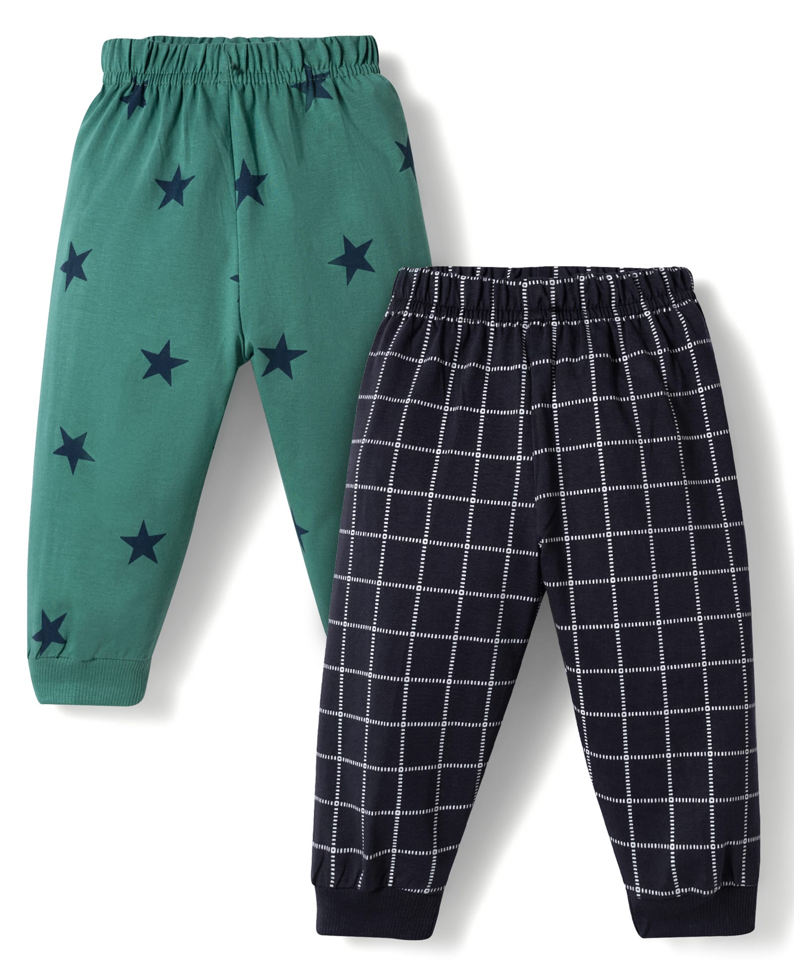 Pink Rabbit Interlock Knit Full Length Star & Checks Printed Lounge Pants Pack Of 2 - Green & Black-picture-14