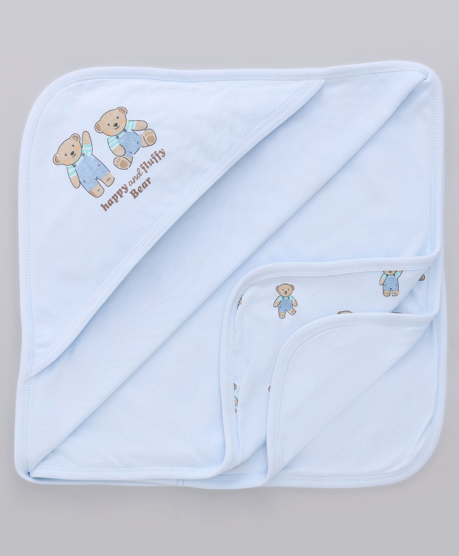 Pink Rabbit Terry Knit Hooded Towel with Teddy Print L 80 x B 80 cm - Light Blue-image-34