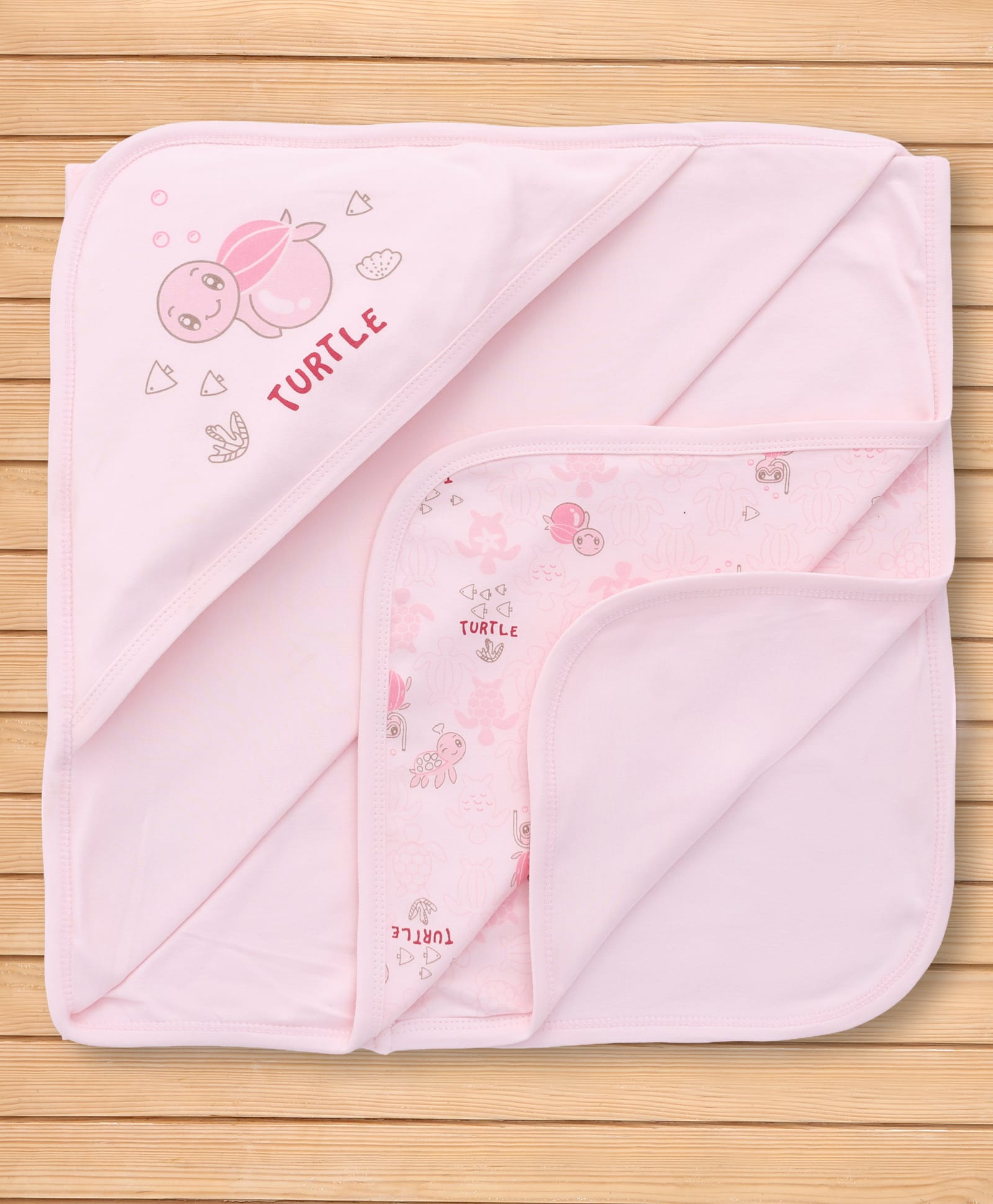 Pink Rabbit Interlock Knit Hooded Towel With Turtle Print L 80 x B 80 cm - Light Pink-image-28