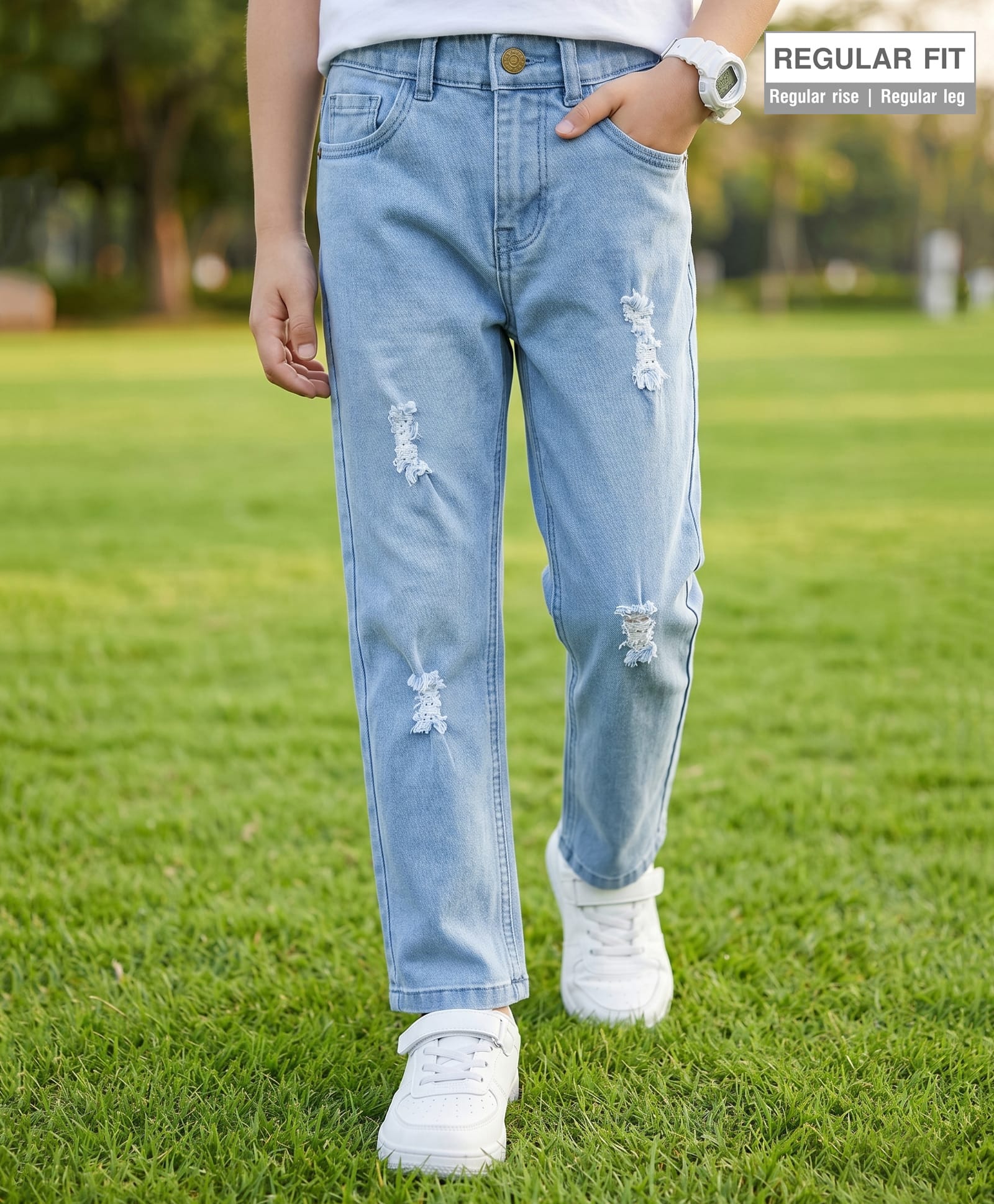 Pine Kids Denim Woven Full Length Distressed Solid Jeans - Blue-image-30