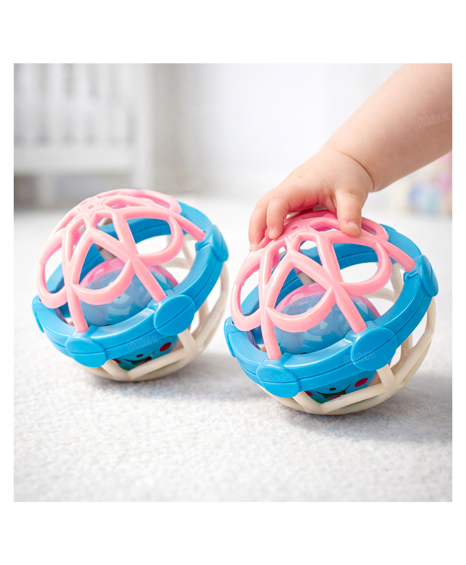 Fiddlerz Baby Rattles Toy for Babies Rolling Hand Bell Ball Non Toxic Silicone Teether Early Learning Sensory Toy for Newborns and Toddlers - Pack of 2 (Colour May Vary)-picture-26