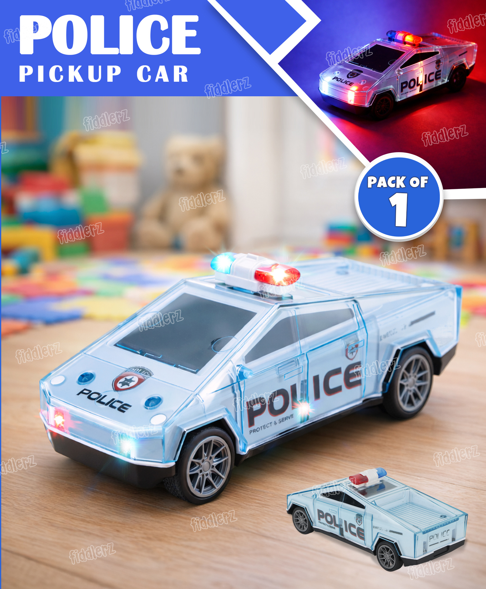 Fiddlerz Police Car Toy for Kids with Light and Sound Battery Operated Vehicle Fun Interactive Toy for Boys and Girls (Pack of 1)-picture-10