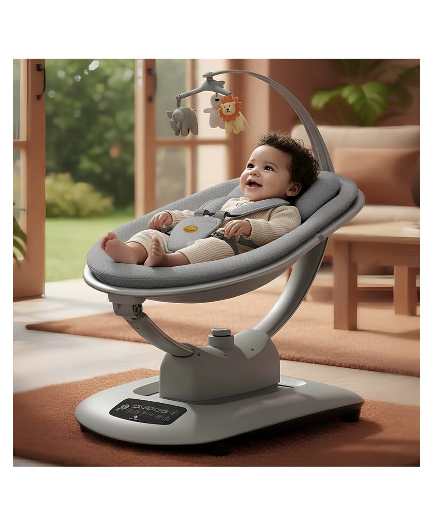 StarAndDaisy Electric Swing for Baby Automatic/Baby Swing for 0 to 2 Years with Adjustable Backrest/Light Weight, Baby Rocker Swing with 5 Levels of Speed, Play Toy-Grey-image-6