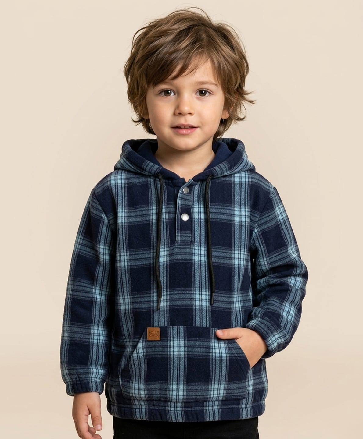 Polka Tots Cotton Woven Full Sleeves Checked Hooded Shirt - Blue-picture-16