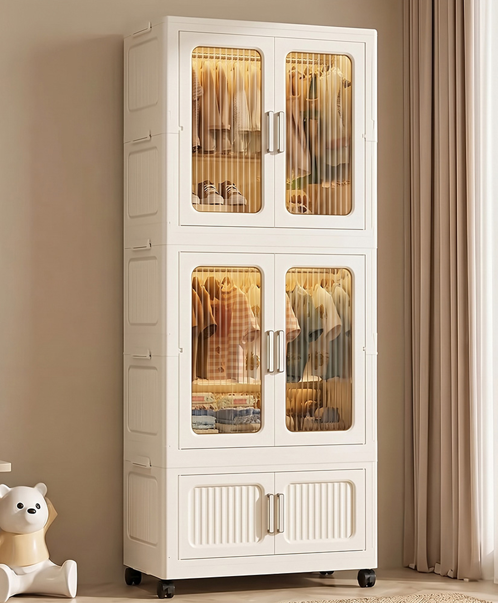 StarAndDaisy Kids Wardrobe/Multifunctional Collapsible Plastic Wardrobe / Almirah for baby/Kids- Storage Cabinet Dustproof Organizer for Clothes, Toys & Books - Cream-image-6