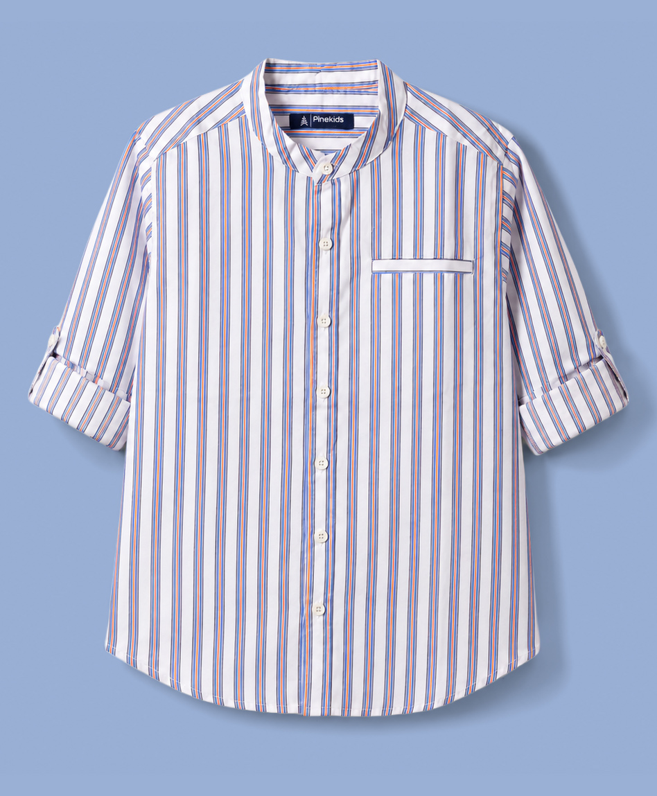 Pine Kids Cotton Woven Striped Shirt & T-Shirt - Multicolor-image-2