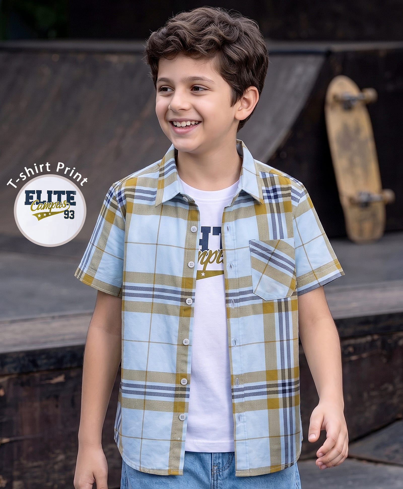 Pine Kids Cotton Woven Half Sleeves Checks Shirt With T-Shirt - Multicolor-picture-10