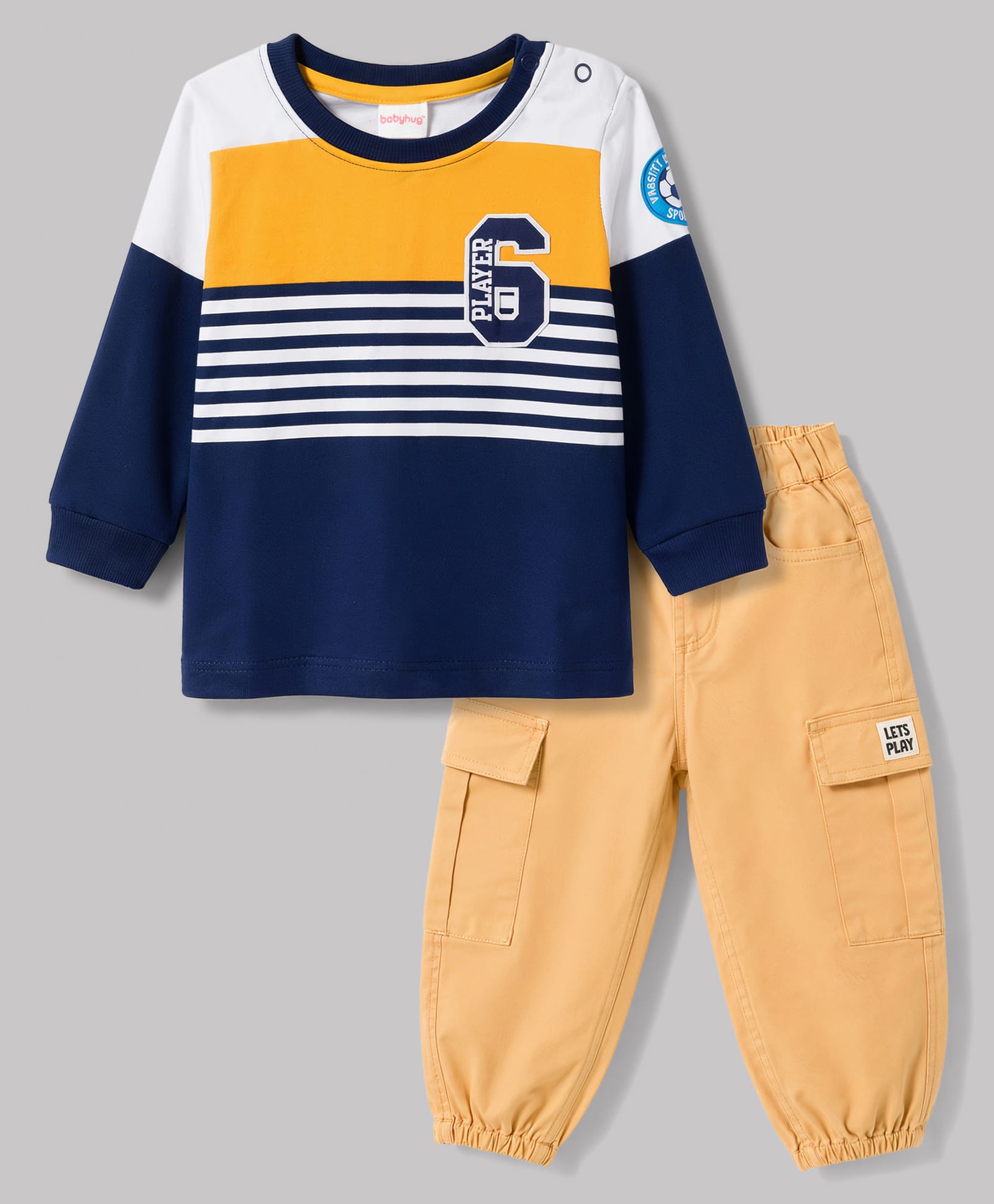 Babyhug Terry Knit Full Sleeves Striped T-Shirt & Joggers Set - Multicolor-image-42