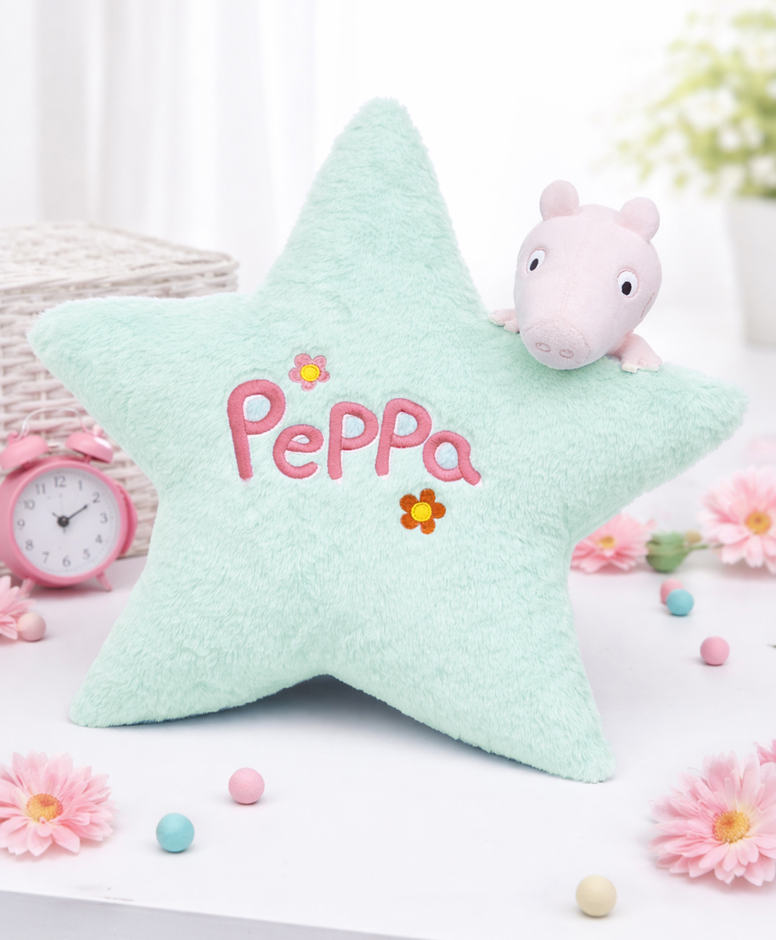 Mi Arcus Peppa Pig Star-Shaped Soft Plush Cushion with Character Head Mint Green-image-1
