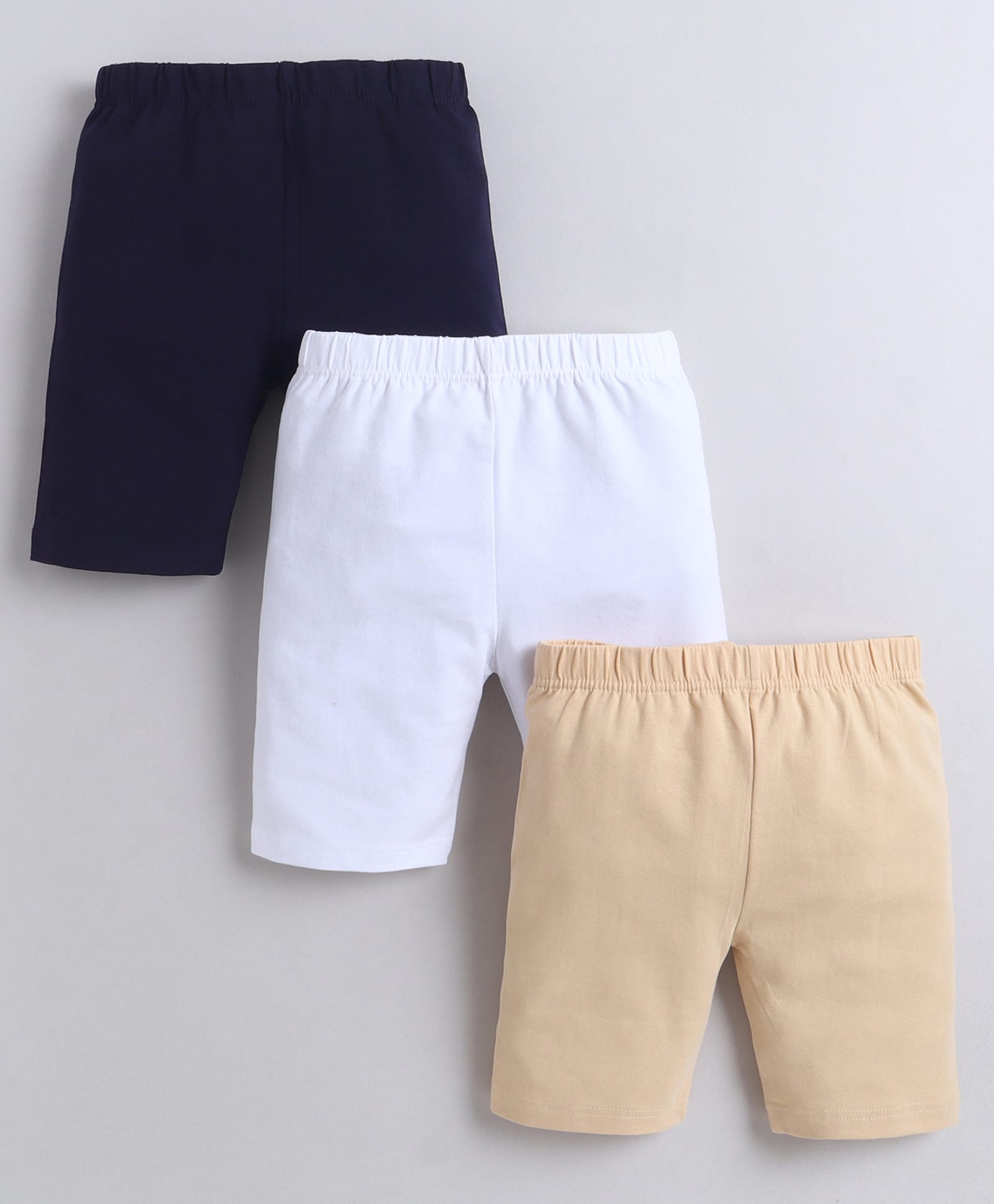 BUMZEE Cotton Knit Pack of 3 Solid Cycling Shorts - Beige & Navy Blue-image-7