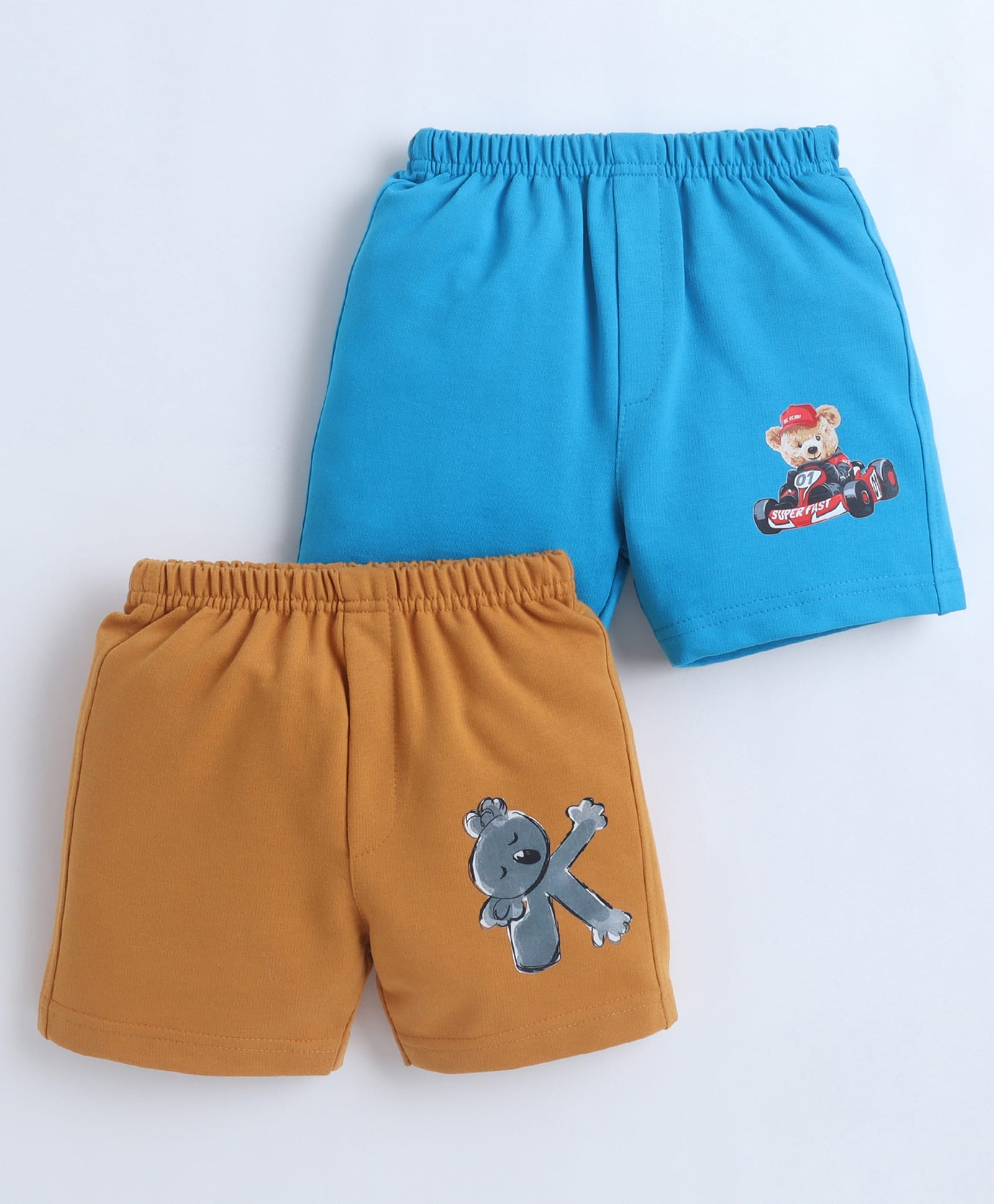 BUMZEE Cotton Knit Pack Of 2 Bear & Koala Printed Shorts - Blue & Mustard-picture-12