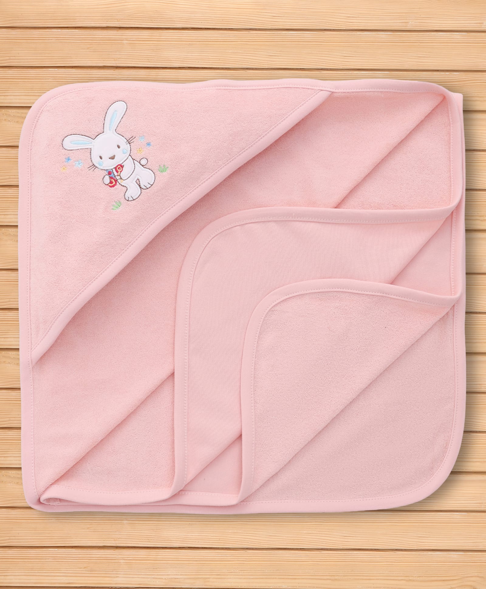 Pink Rabbit Terry Knit Hooded Towel With Bunny Print L 81 x B 80 cm - Peach-image-21