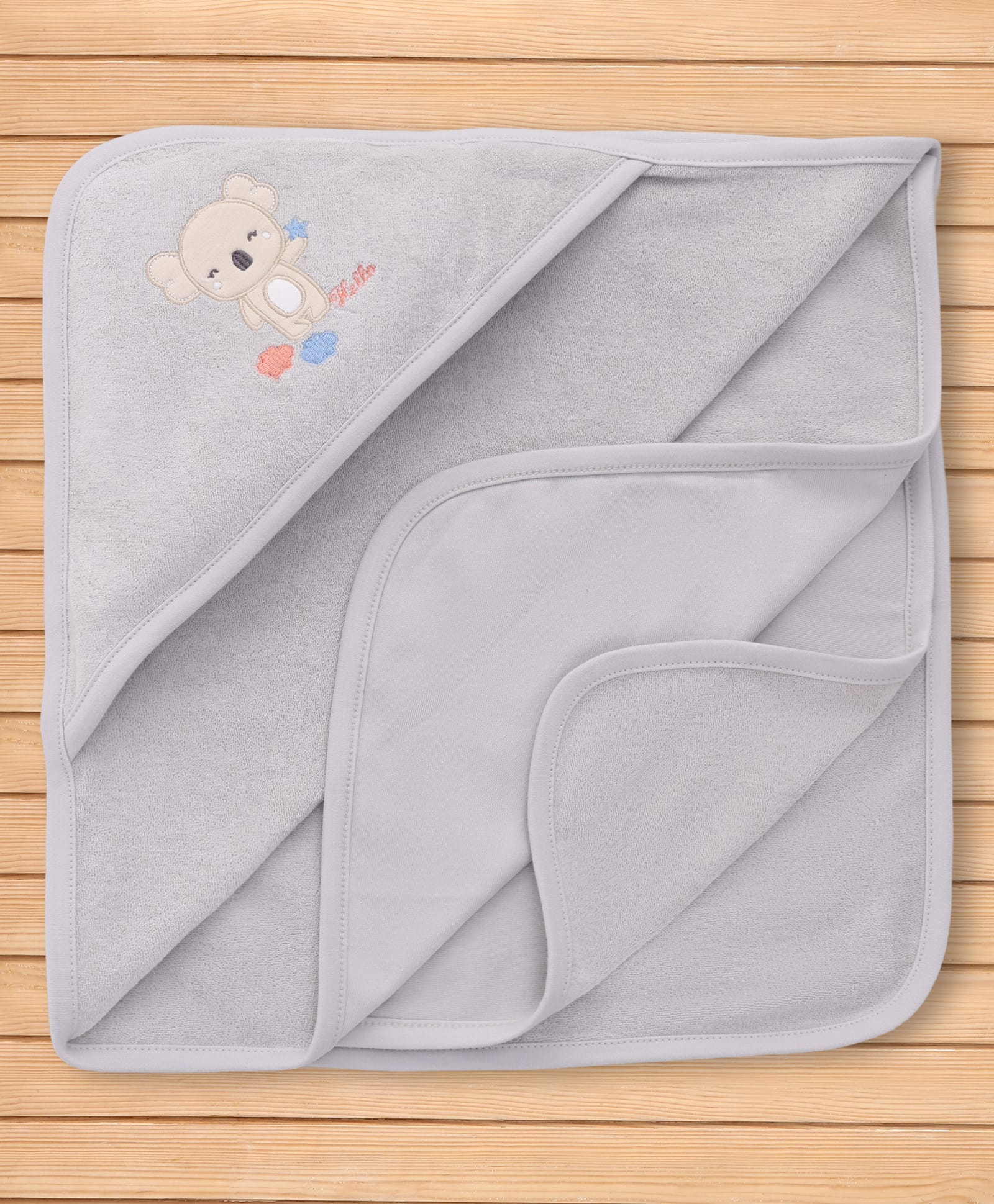 Pink Rabbit Terry Knit Hooded Towel With Koala Print L 81 x B 79 cm - Grey-image-43