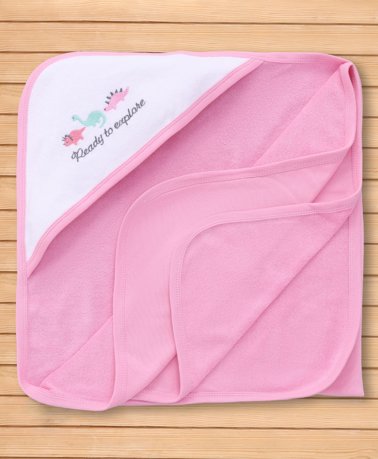 Pink Rabbit Terry Knit Hooded Towel With Dino Print L 80 x B 80 cm - Pink-image-22