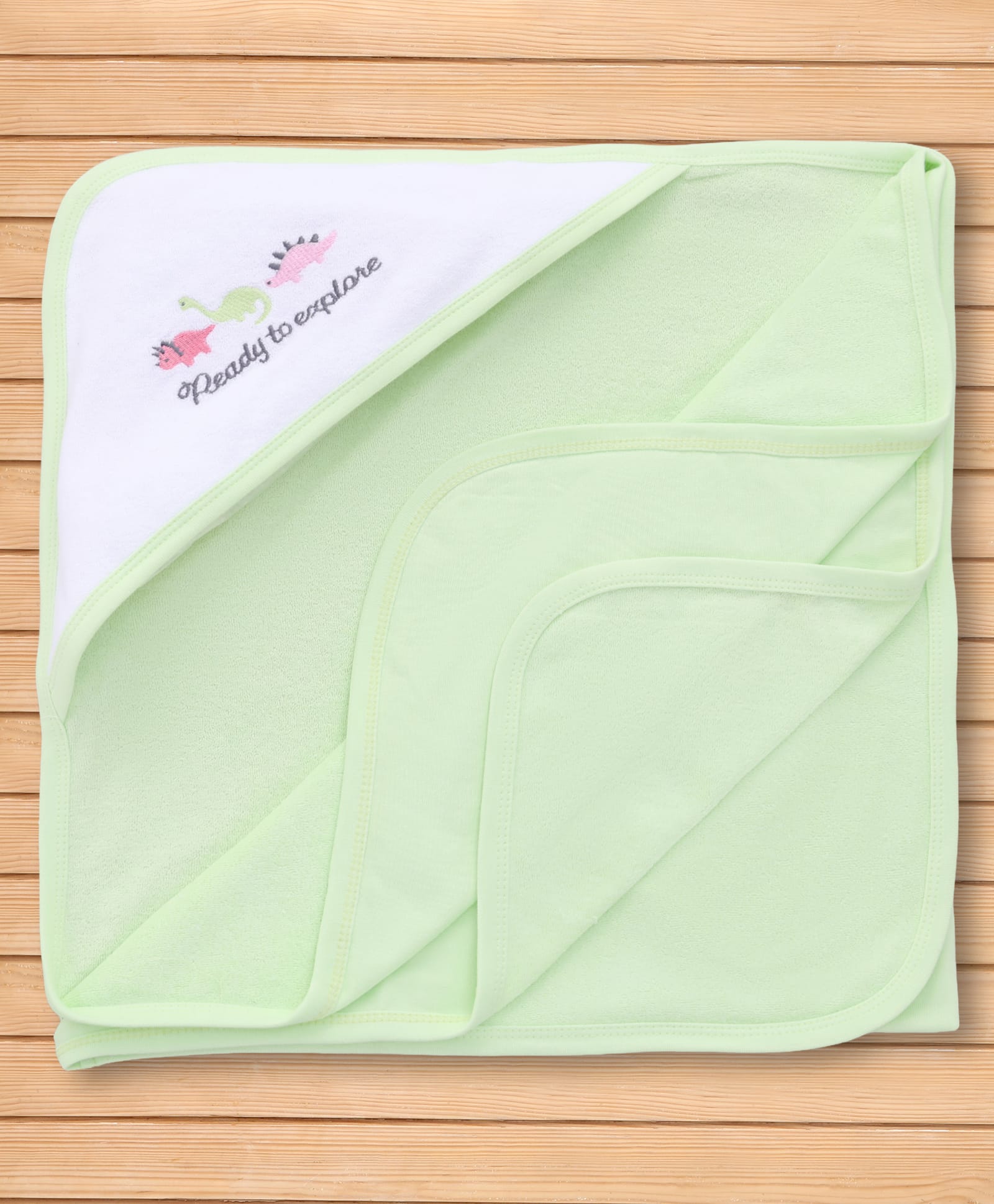 Pink Rabbit Terry Knit Hooded Towel With Dino Print L 81 x B 79 cm - Green-picture-37