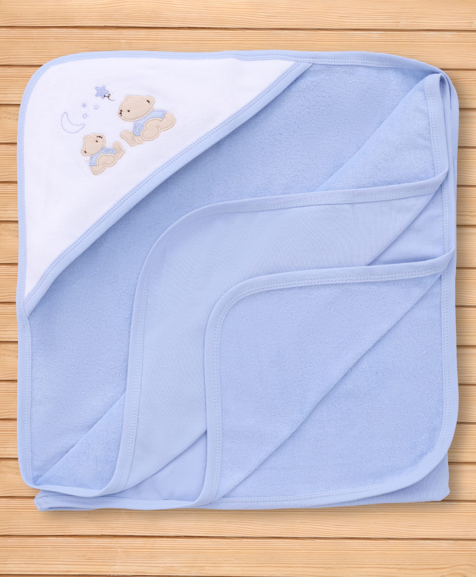 Pink Rabbit Terry Knit Hooded Towel With Bear Print L 82 x B 81 cm - Blue-image-25