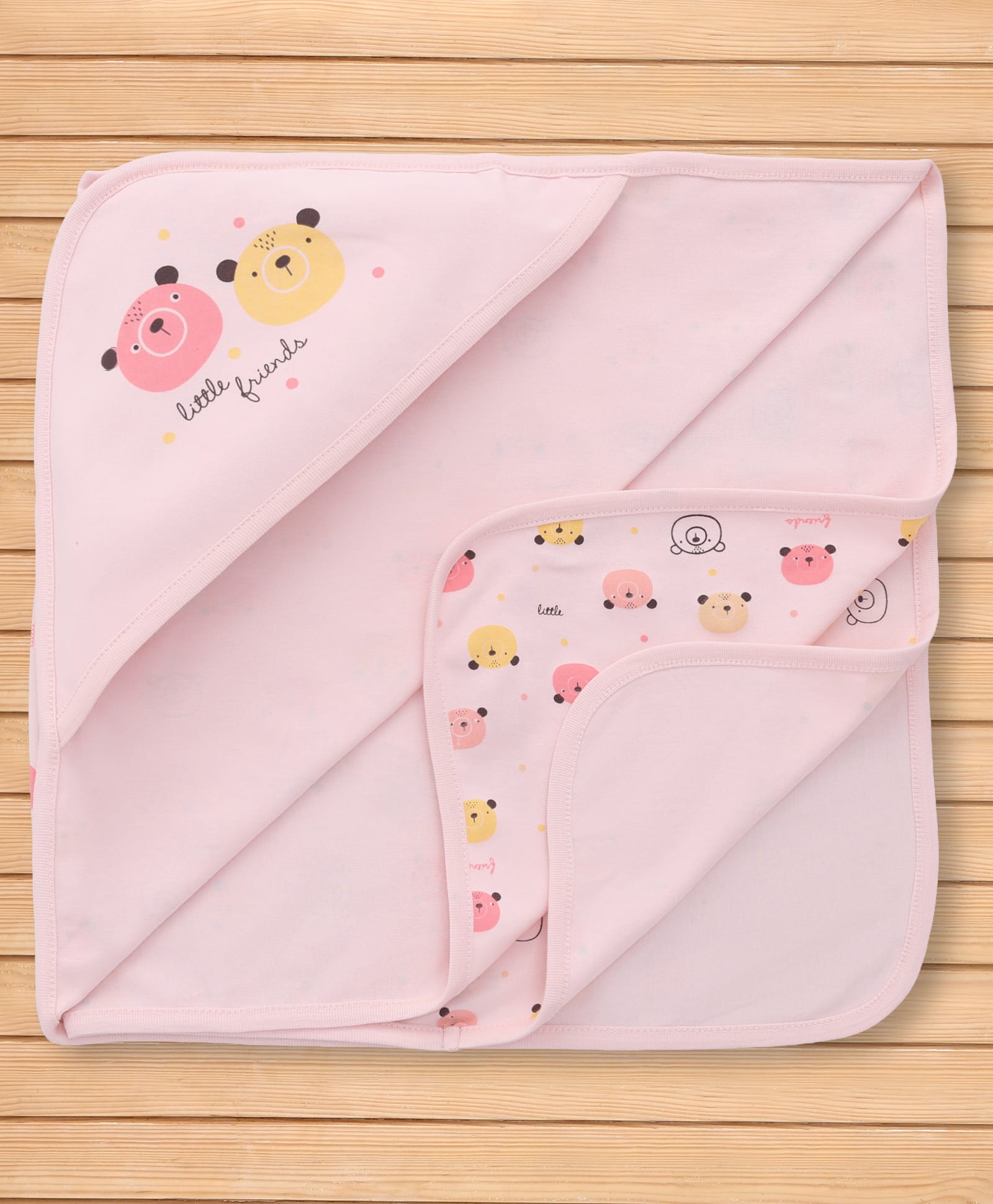 Pink Rabbit Terry Knit Hooded Towel With Bear Print L 80 x B 78 cm - Light Peach-image-27