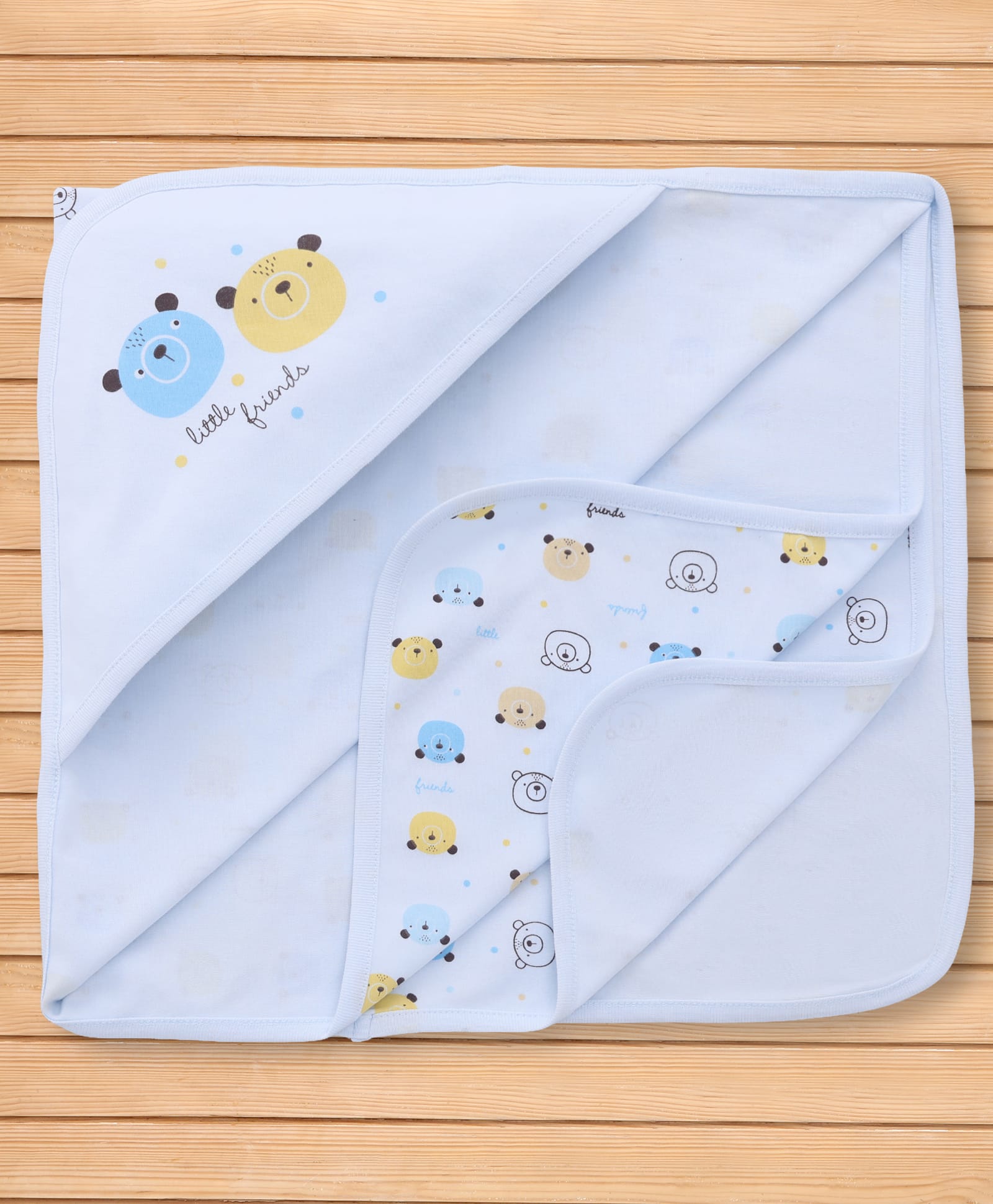 Pink Rabbit Terry Knit Hooded Towel With Bear Print L 82 x B 79 cm - Sky Blue-picture-46