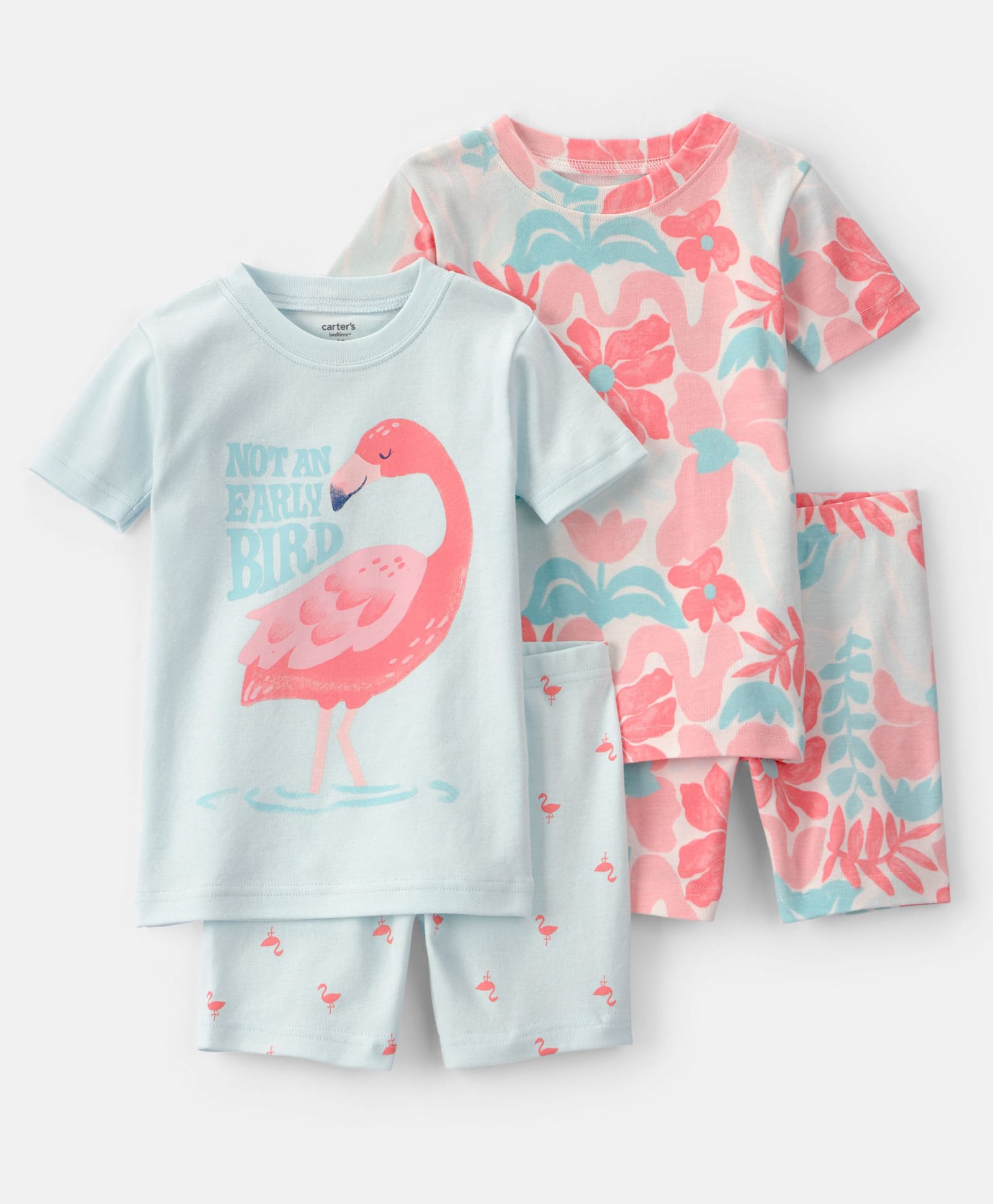 Carter's 100% Cotton Knit Half Sleeves T-Shirts & Shorts Co-ord Night Suits with Flamingo Print Pack of 2 (Color May Vary)-image-45