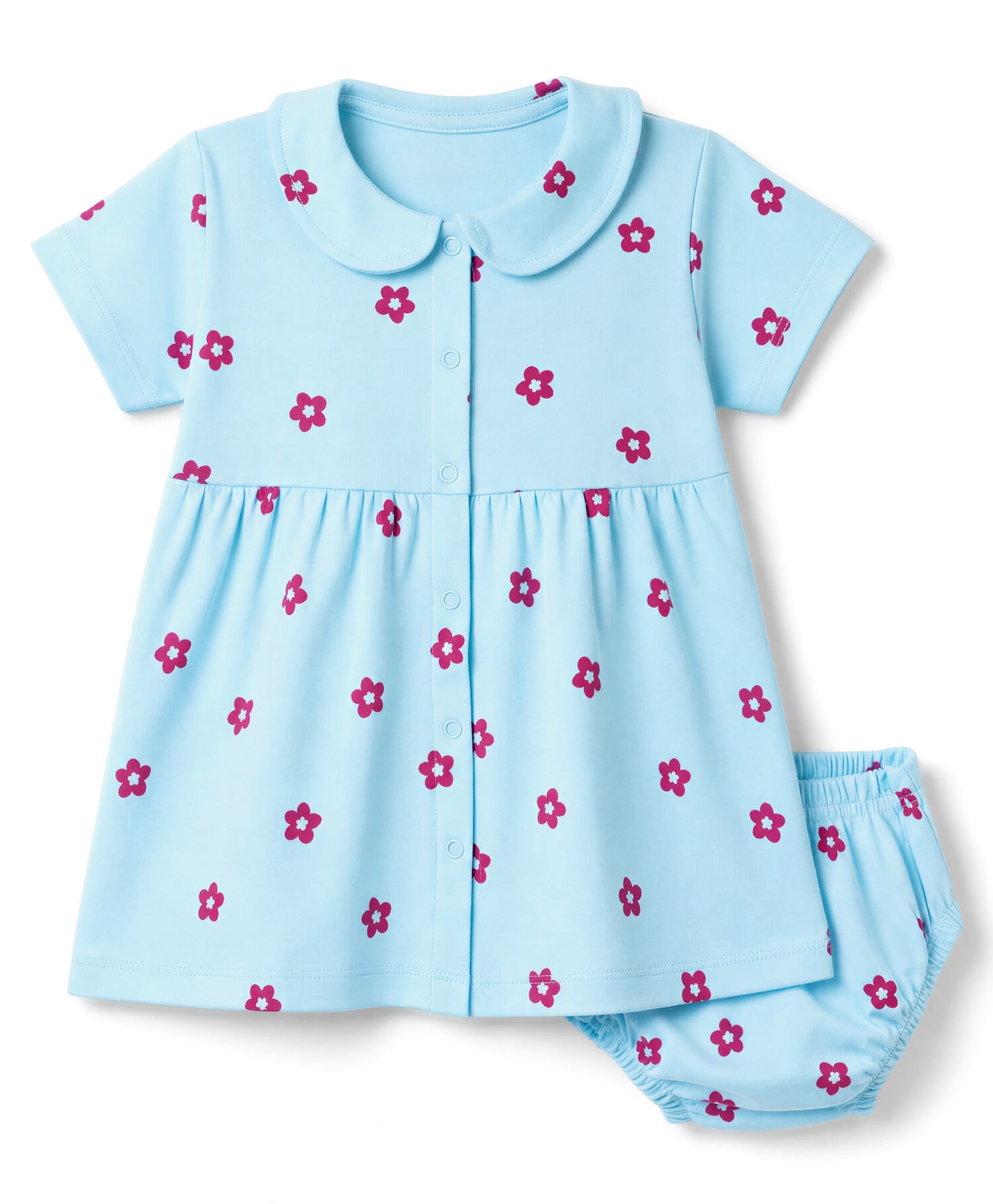 Babyhug Interlock Knit Half Sleeves Floral Printed Frock with Bloomer - Aqua Blue-image-46