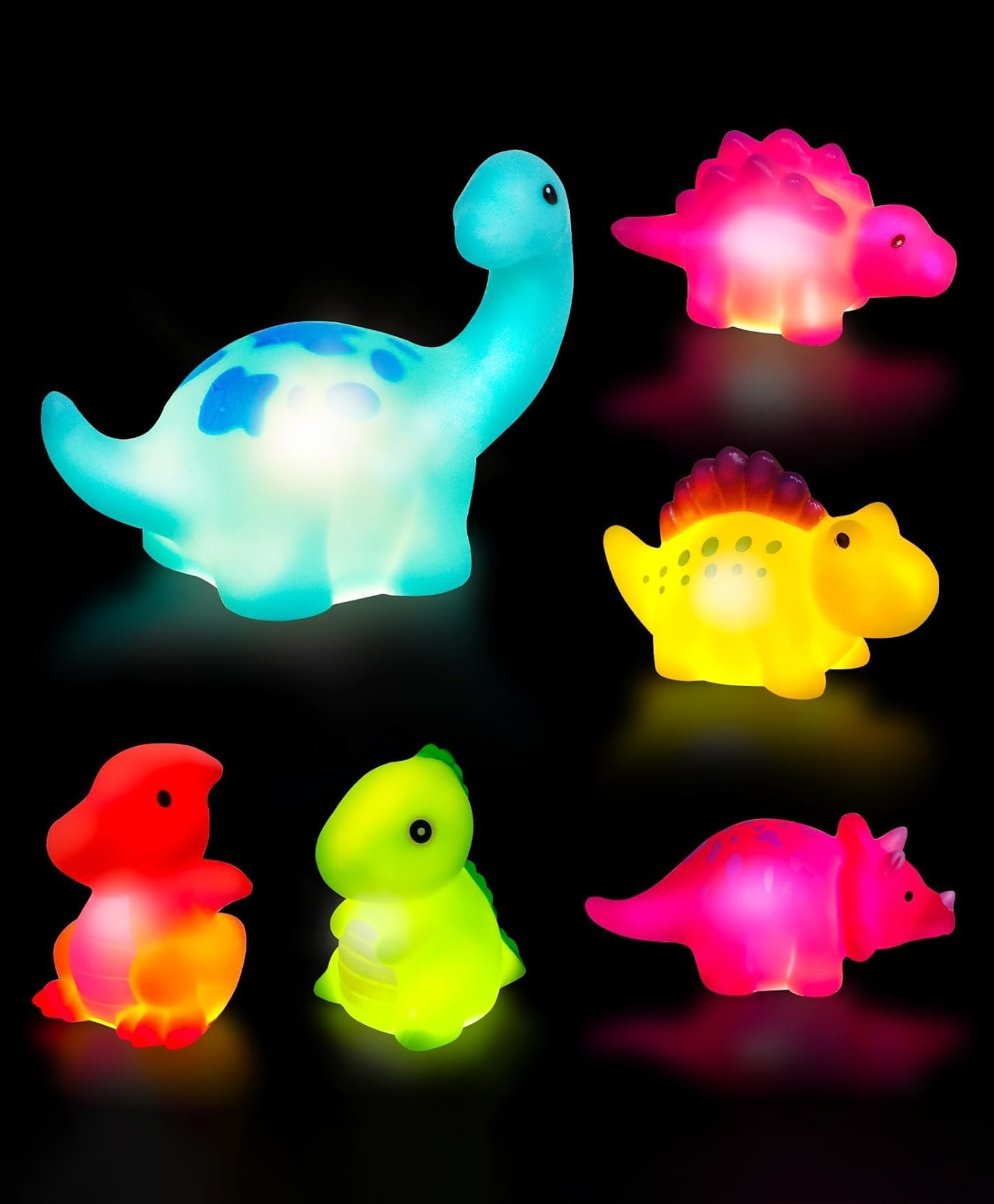 Happy Hues Light Up-Floating Dinosaur Bath Toys for Toddlers & Infants Waterproof & Mold free Animal Set for Tub, Pool & Sensory Play 6 Pcs Multicolor-image-34