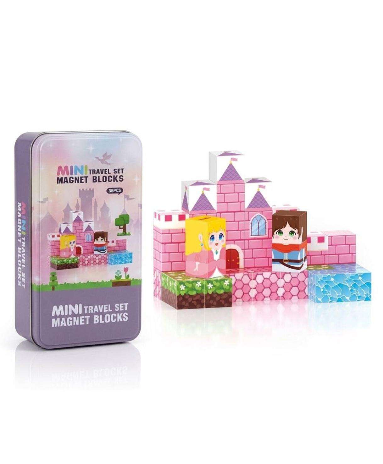 happy hues Princess Castle Mini Travel Magnetic Blocks Set for Kids DIY STEM Building Toy Educational Magnet Cubes Birthday Gift for Boys & Girls - 38 Pieces-picture-23