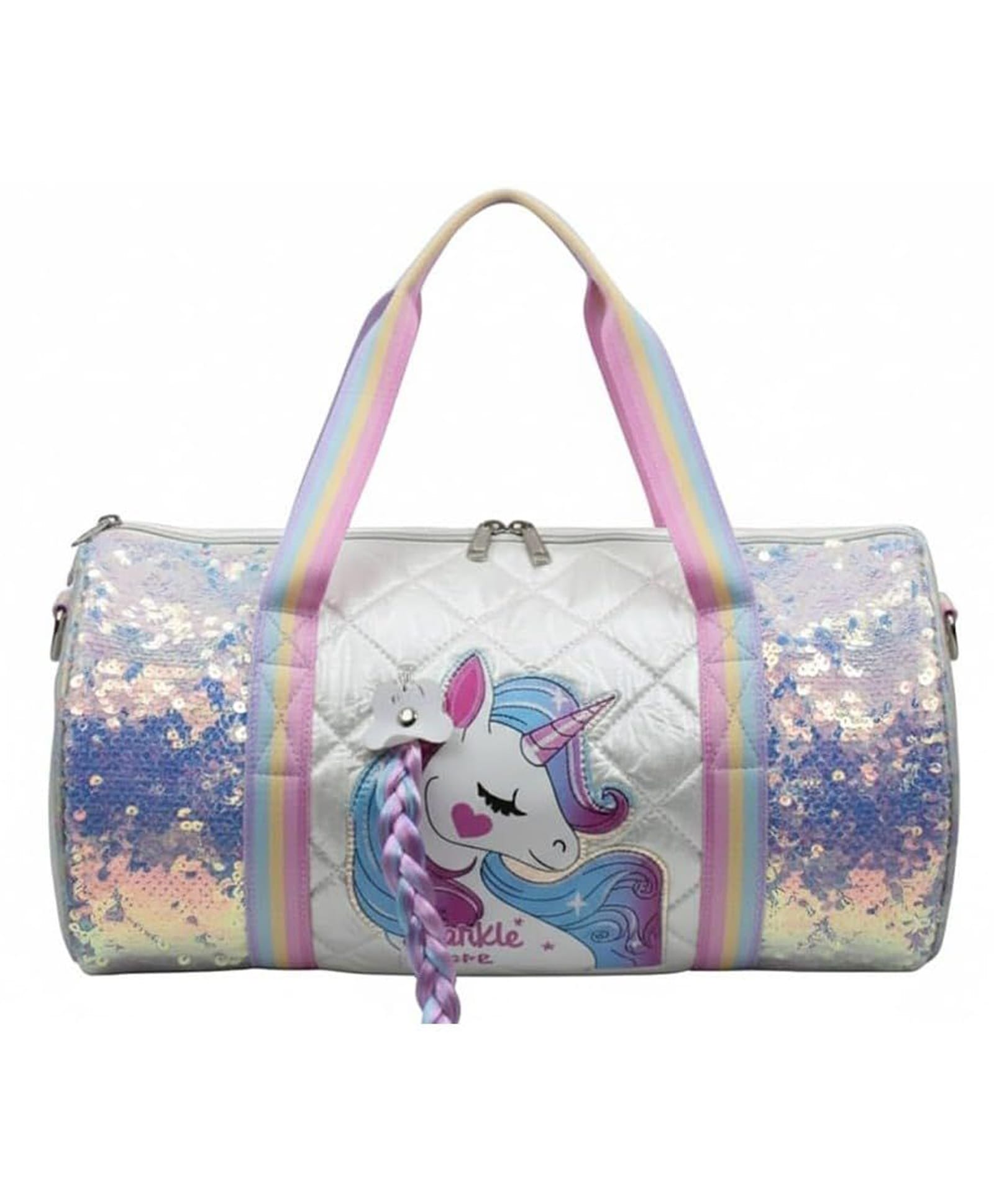 Happy Hues Unicorn Sparkle Duffel Bag for Girls, Shiny Sequin Kids Travel Bag with 3D Quilted Design, Perfect for Dance, Gym, Sleepovers & Travel- White-image-17