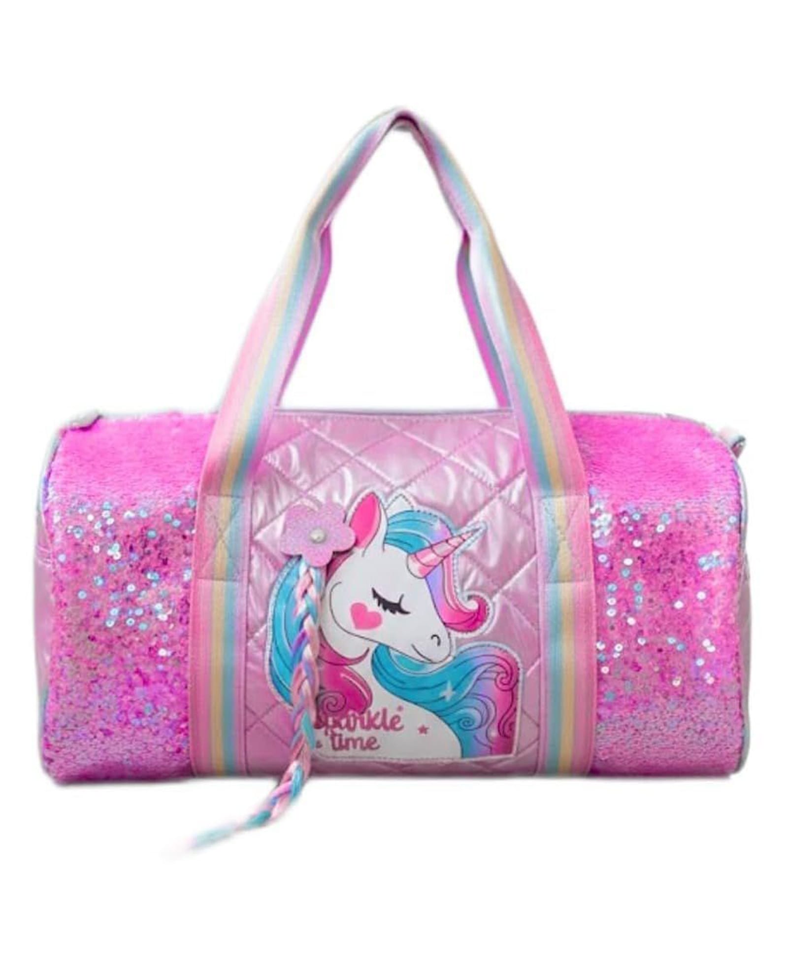 Happy Hues Unicorn Sparkle Duffel Bag for Girls, Shiny Sequin Kids Travel Bag with 3D Quilted Design, Perfect for Dance, Gym, Sleepovers & Travel- Pink-image-12