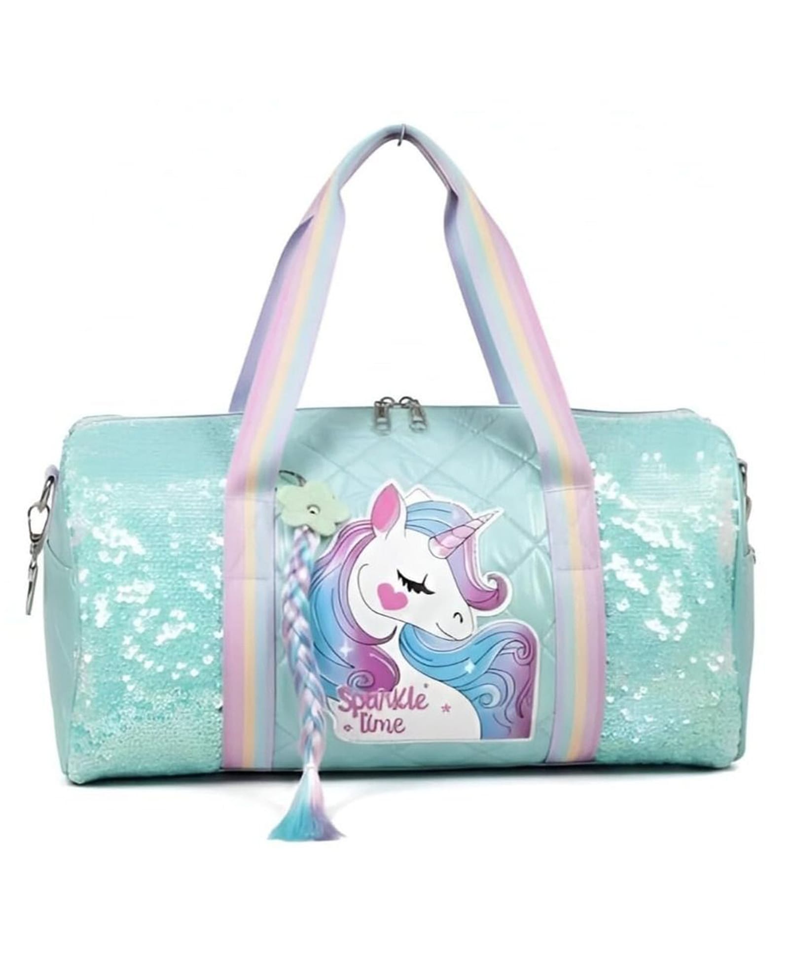 Happy Hues Unicorn Sparkle Duffel Bag for Girls, Shiny Sequin Kids Travel Bag with 3D Quilted Design, Perfect for Dance, Gym, Sleepovers & Travel- Teal Bule-image-2