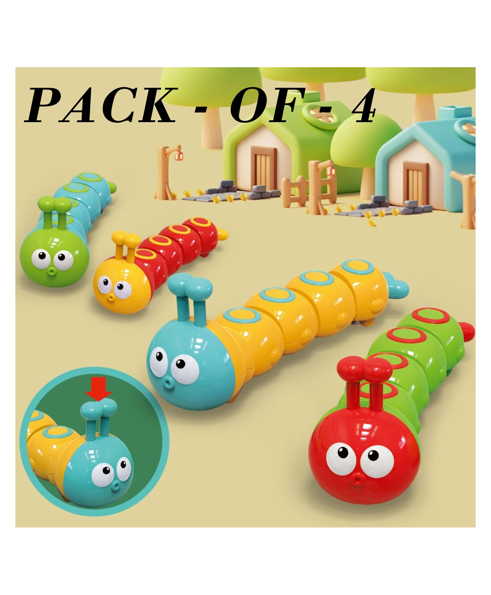 AKN TOYS Caterpillar Press & Go for Kids Infant Toddler Press Moving Toy Vehicle Bath Snake Toy for Kids Plastic Animal Shape Moving Educational Toy - PACK OF 4 ( COLOR AND DESIGN MAY VARY )-picture-9