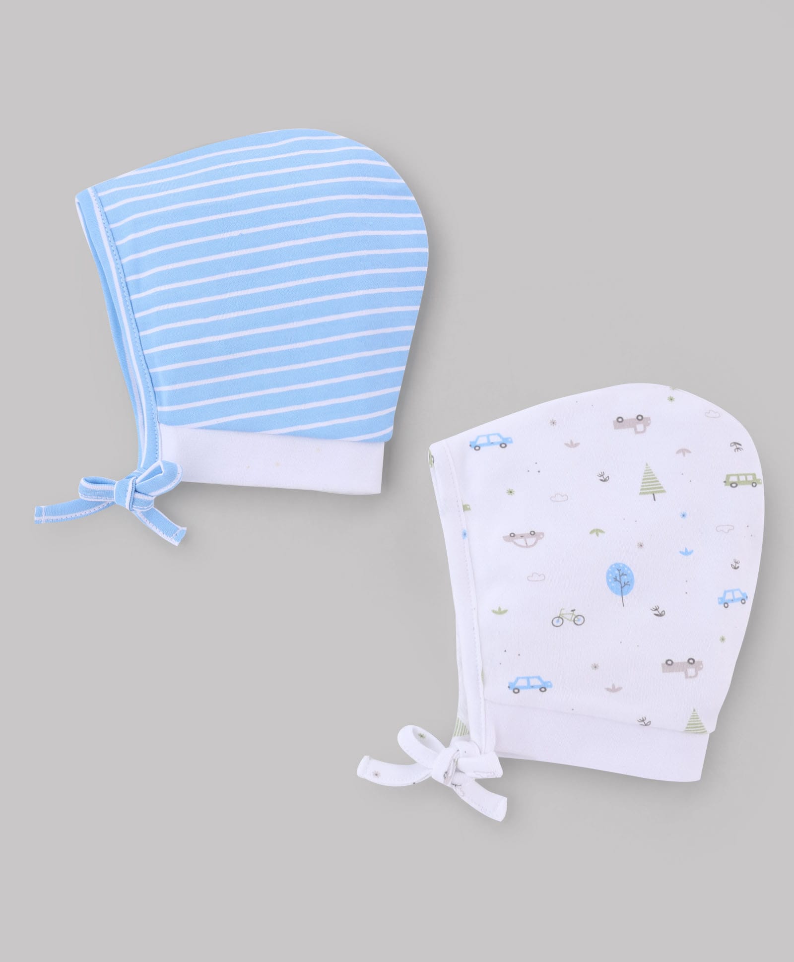 Babyhug 100% Cotton Interlock Knit Stripped Cap with Vehicle Print Sky Blue & White Pack of 2 - Diameter 10 cm-image-15