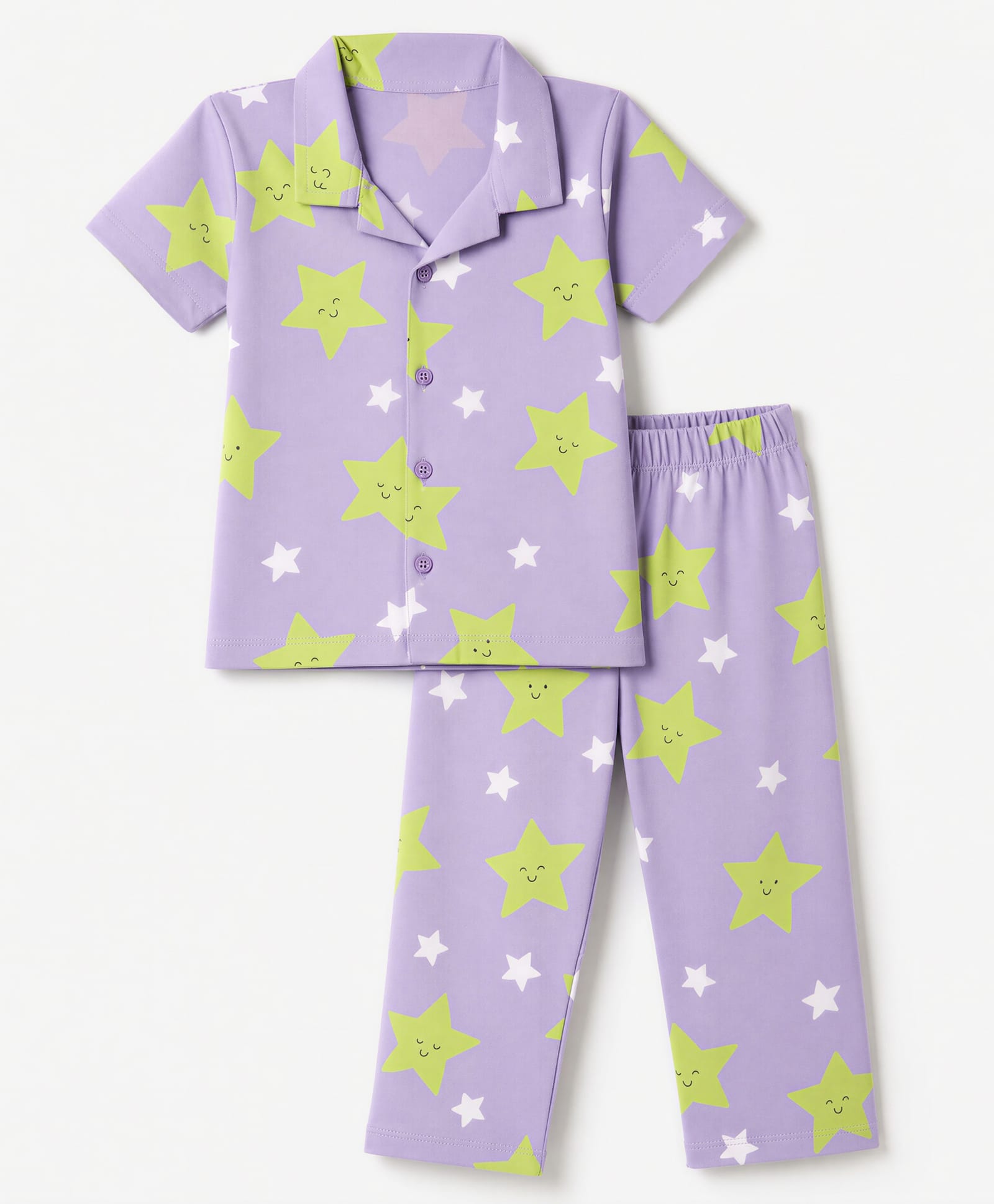 Babyhug Cotton Knit Half Sleeves Shirt &Pyjama Co-ords Night Suit With Star Design - Lavender-image-40