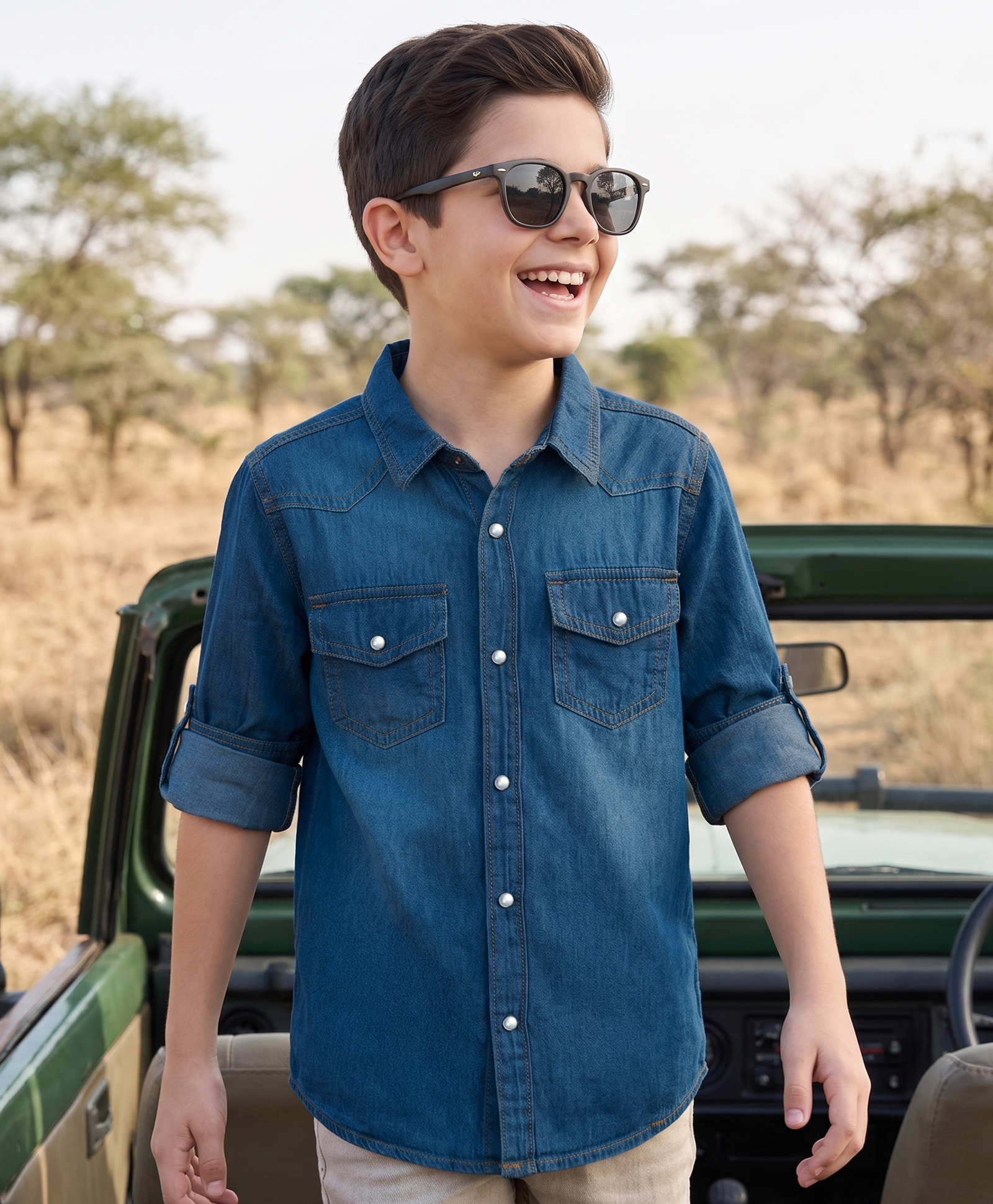 Pine Kids Denim Woven Full Roll Up Sleeves Shirt - Navy-picture-27