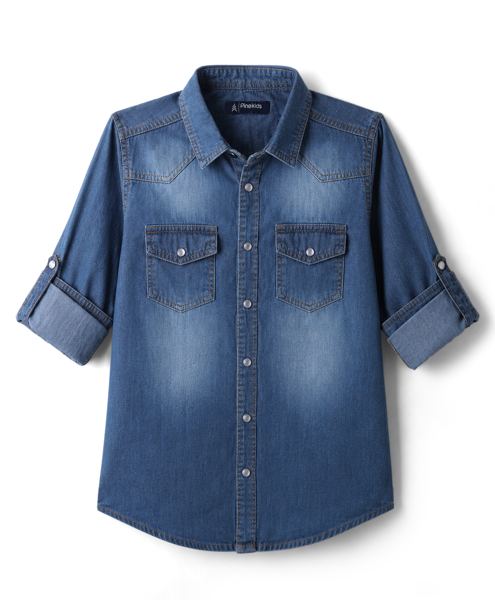 Pine Kids Denim Woven Full Roll Up Sleeves Shirt - Sky-picture-30