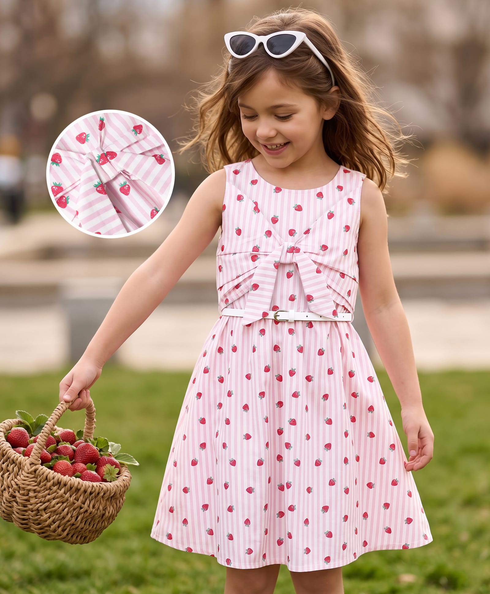 Hola Bonita Cotton Woven Dress Sleeveless Knee Length Striped Printed Multi Color 6-7 Years-image-35